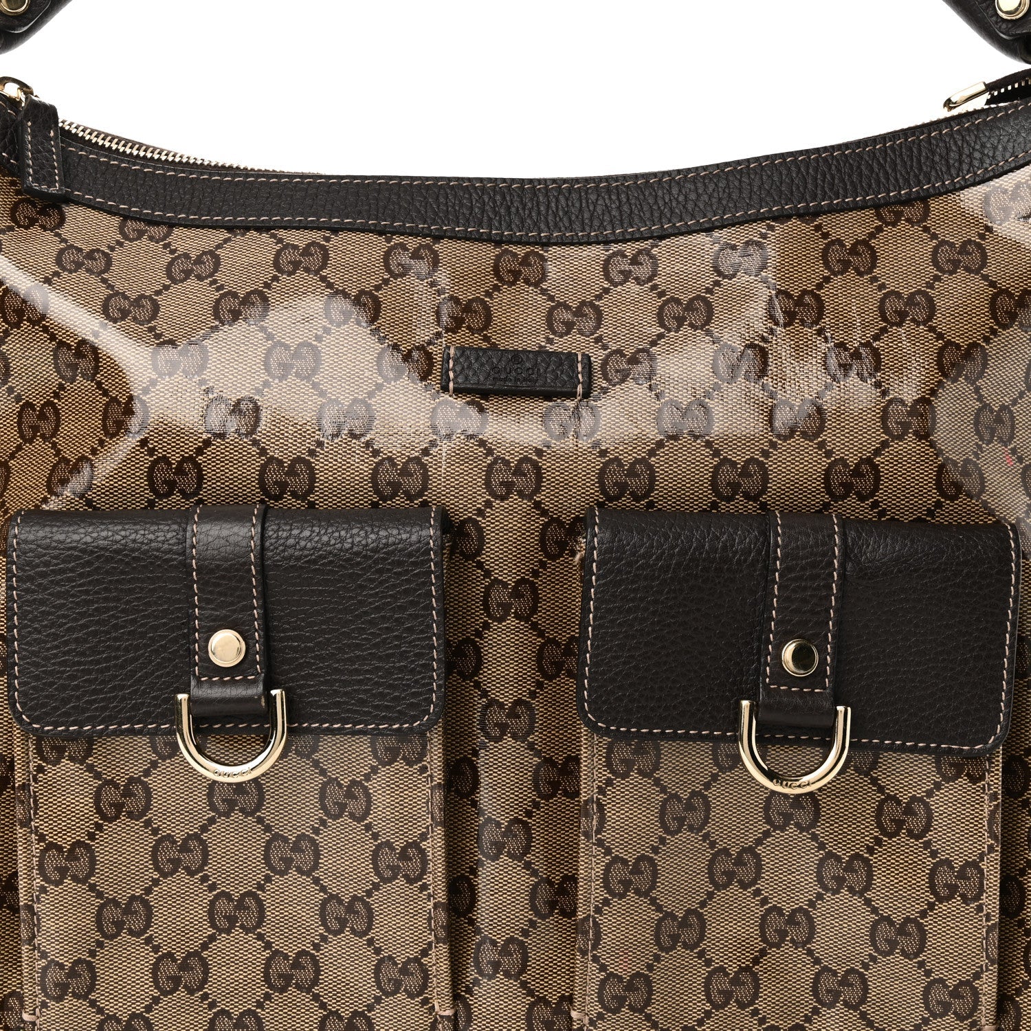 Crystal Monogram Medium Abbey Pocket Hobo Tote Dark Brown