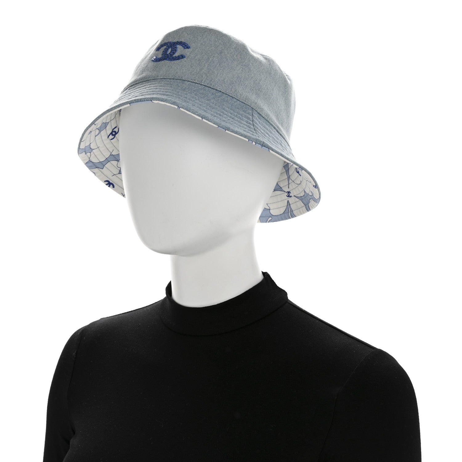 Denim Sequin Reversible Bucket Hat Blue