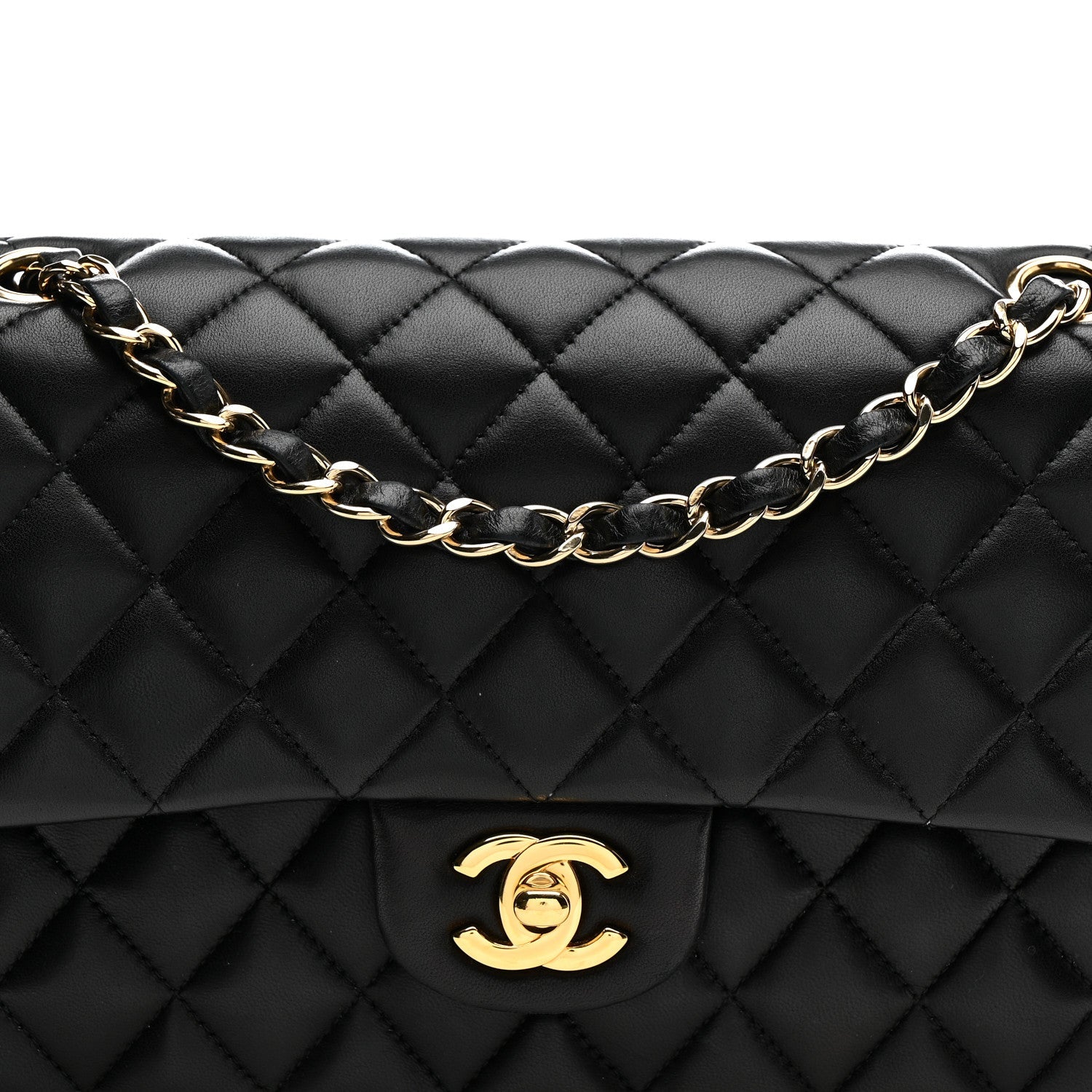 Lambskin Quilted Medium Double Flap Black