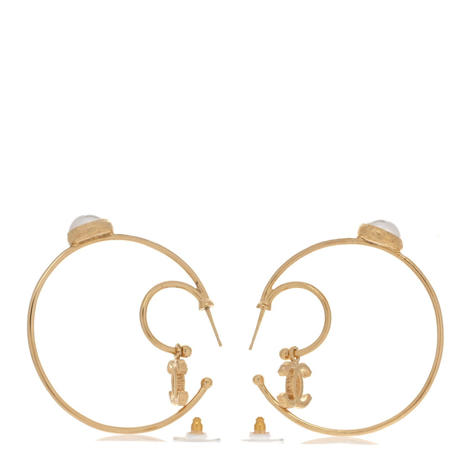 Pearl CC Tags Hoop Earrings Gold