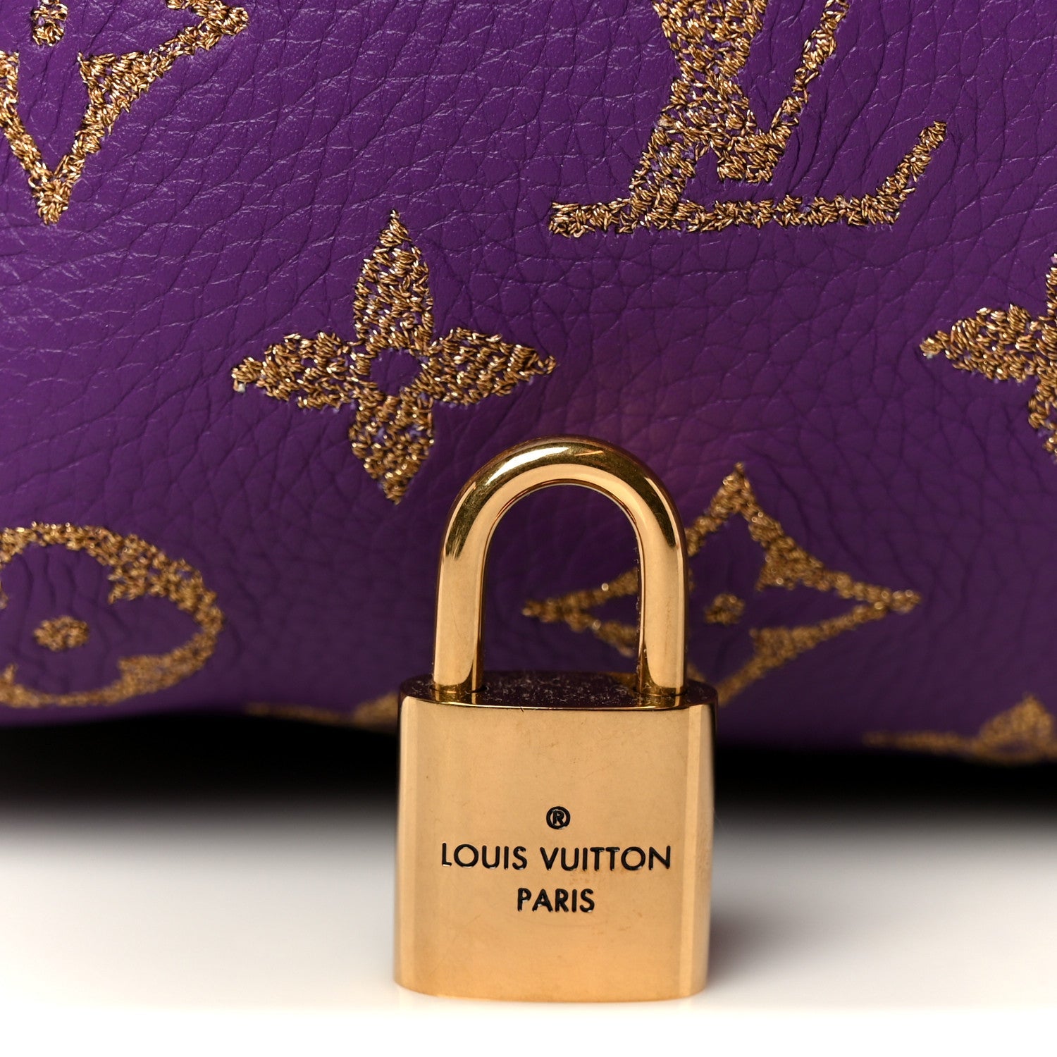 Calfskin Embroidered Monogram Speedy P9 Bandouliere 30 Golden Lotus Purple