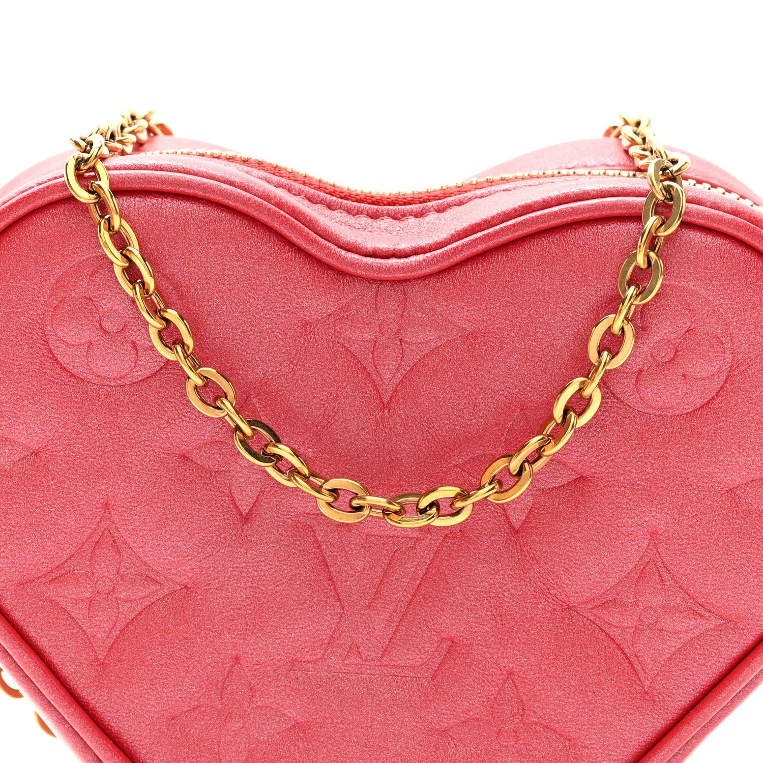 Lambskin Embossed Monogram Fall In Love Sac Coeur Heart Chain Bag Lipstick Red