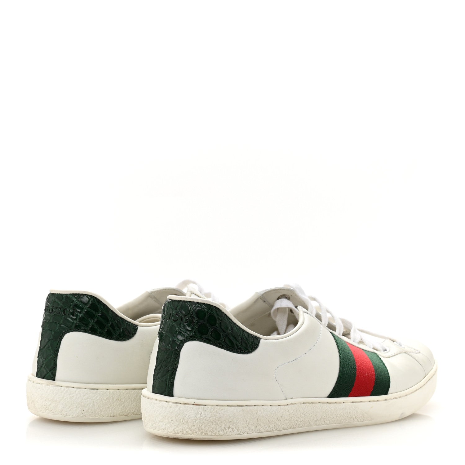 Calfskin Crocodile Web Mens Ace Sneakers 9 White Green