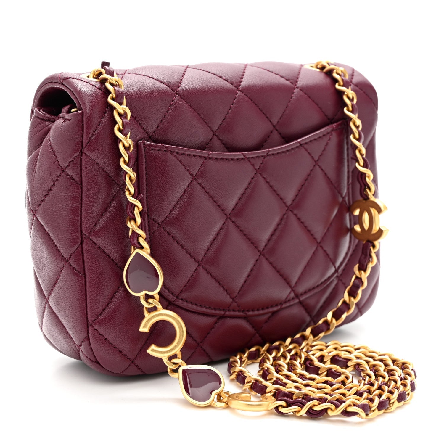 Lambskin Enamel Quilted Mini Coco Hearts Square Flap Burgundy