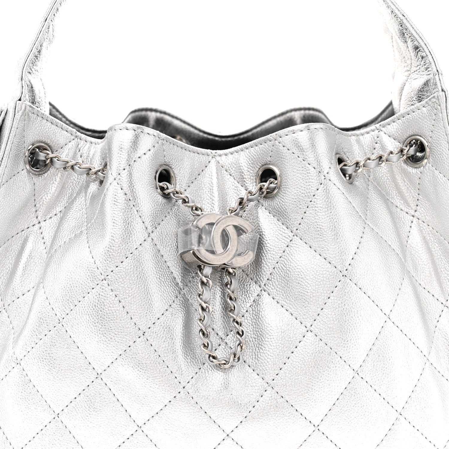 Metallic Caviar Quilted Small Chanel 25 Handbag Silver