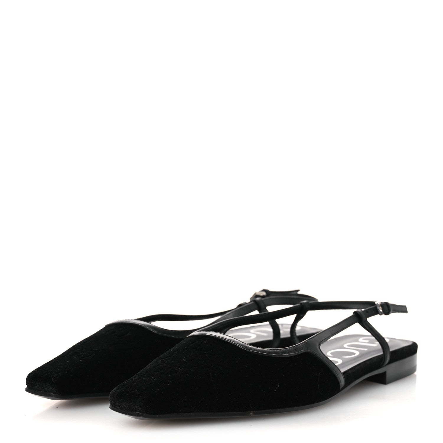 New Velvet Ashmir GG Monogram Malaga Kid Slingback Ballet Flats 37 Black