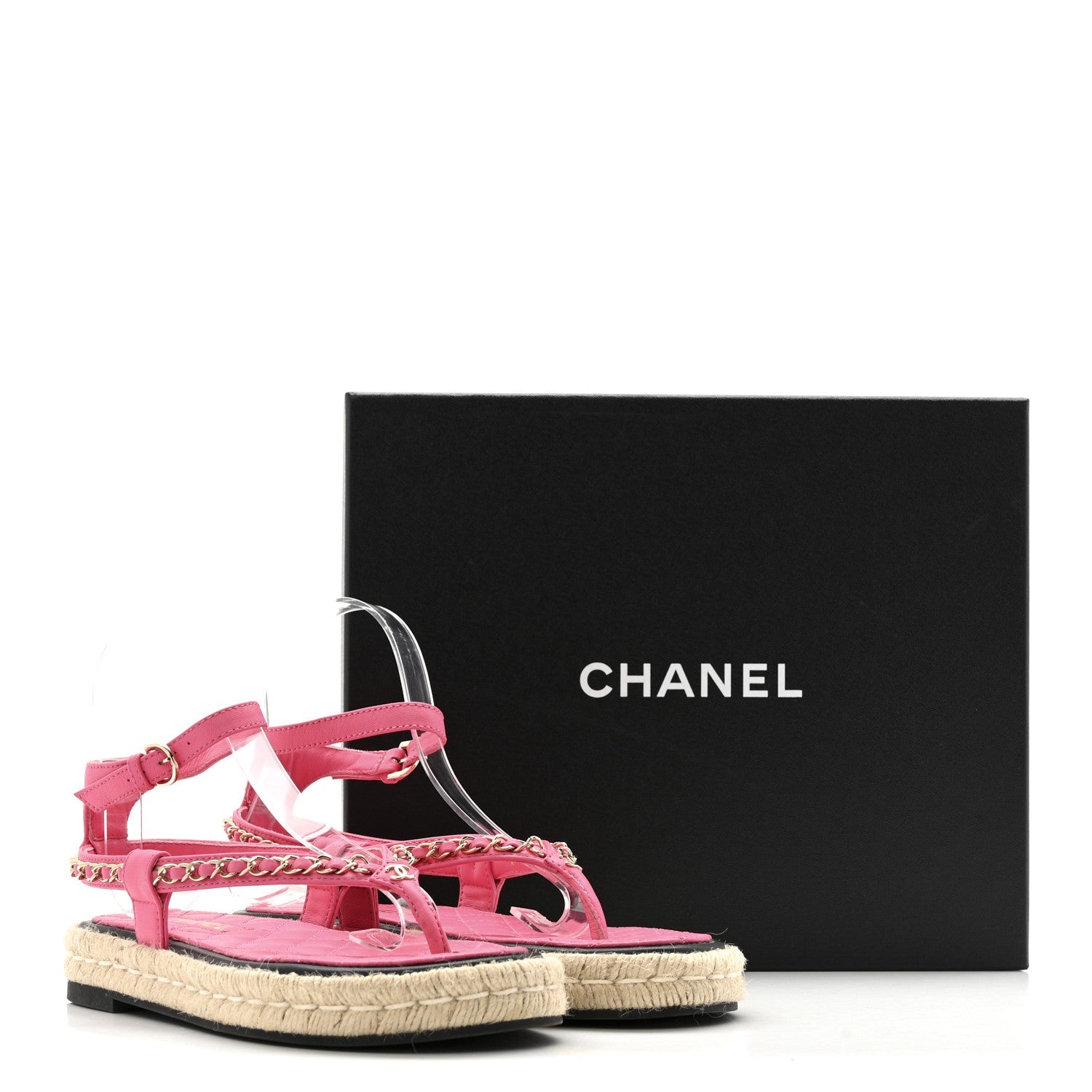 Lambskin Chain CC Thong Espadrille Sandals 38 Pink