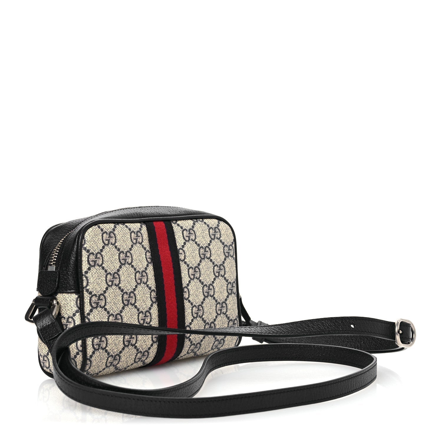 GG Supreme Monogram Textured Dollar Calfskin Web Mini Ophidia Shoulder Bag Beige Blue