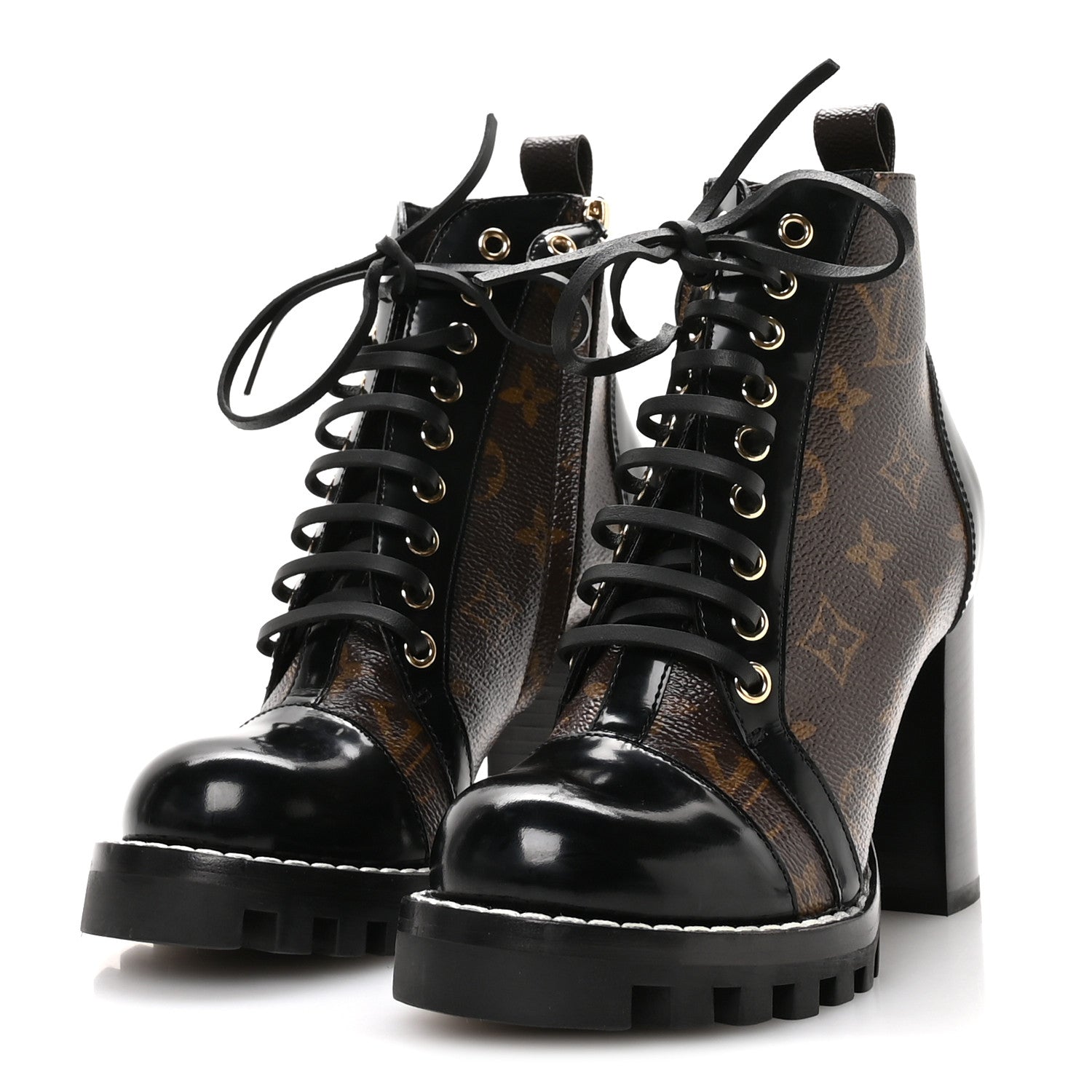 Patent Calfskin Monogram Star Trail Ankle Boots 35.5 Black