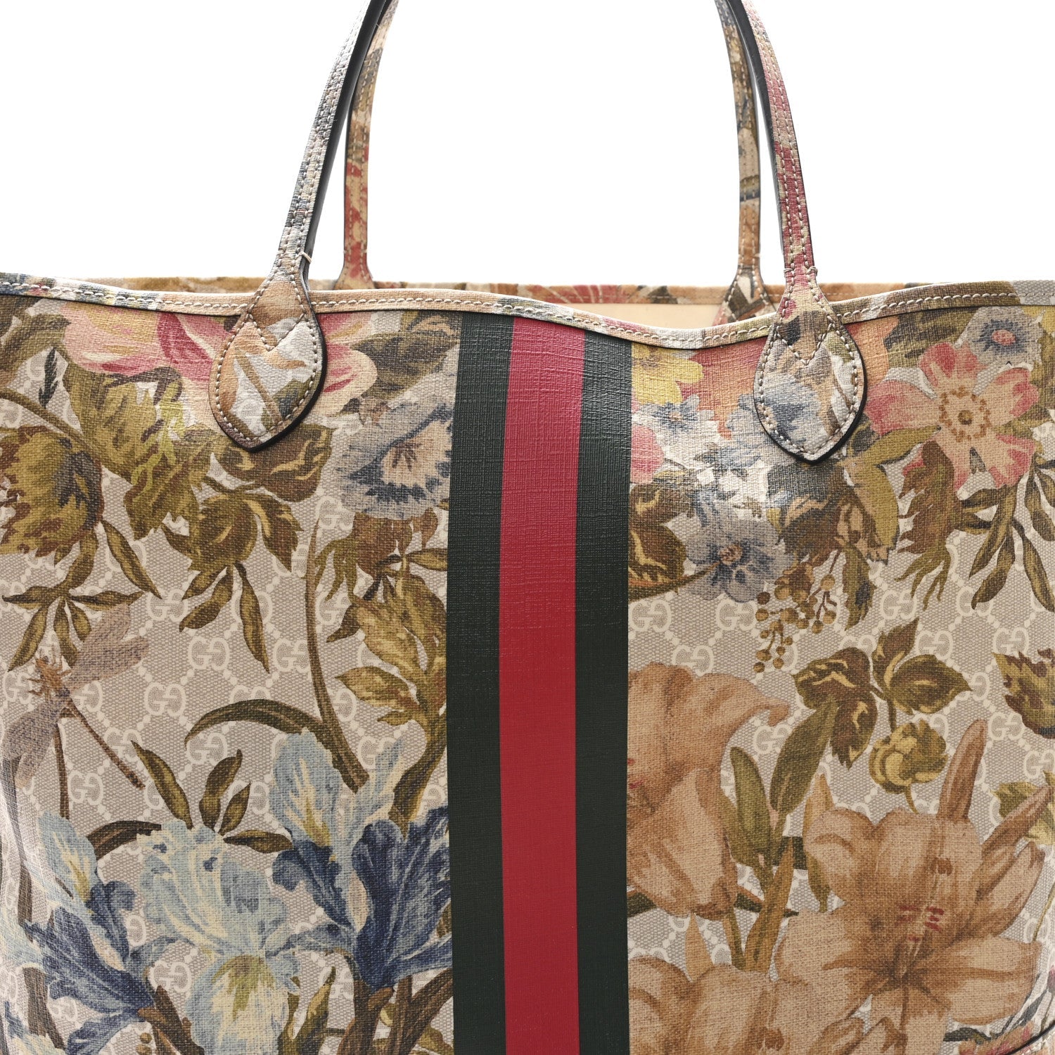 GG Supreme Monogram Water Flora Web Large Ophidia Tote Beige White Multicolor