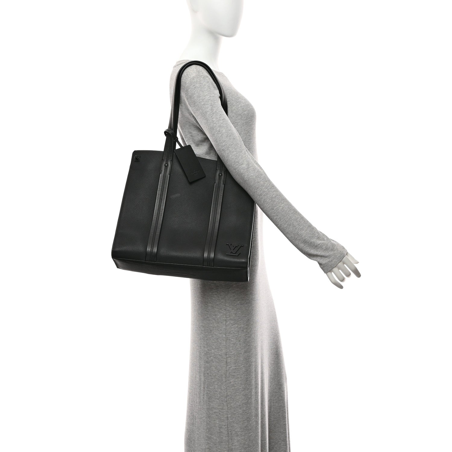 Grained Calfskin LV Aerogram Tote Black
