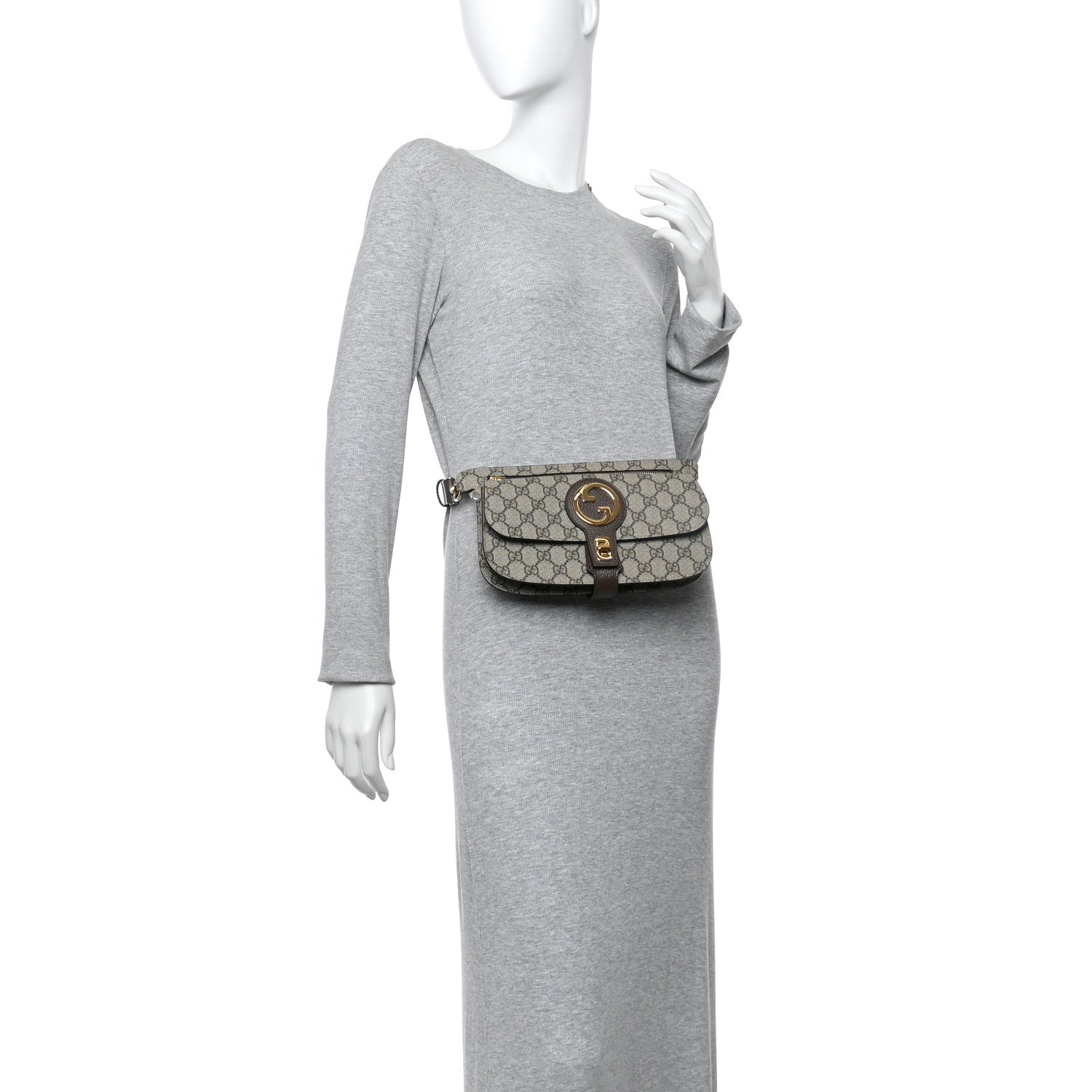 GG Supreme Monogram Textured Dollar Calfskin Blondie Belt Bag Beige Ebony New Acero
