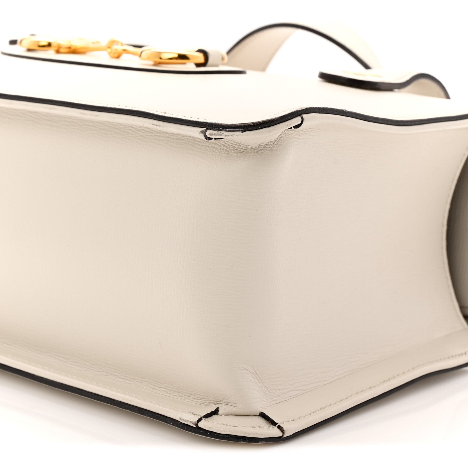 Textured Calfskin Small Horsebit 1955 Foldover Top Handle Bag Mystic White