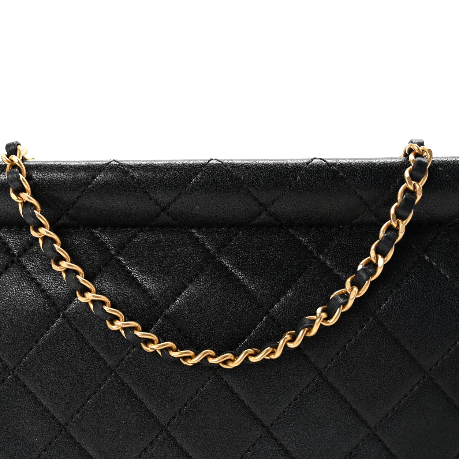 Goatskin Quilted Pearl Chain Flap Bag Black