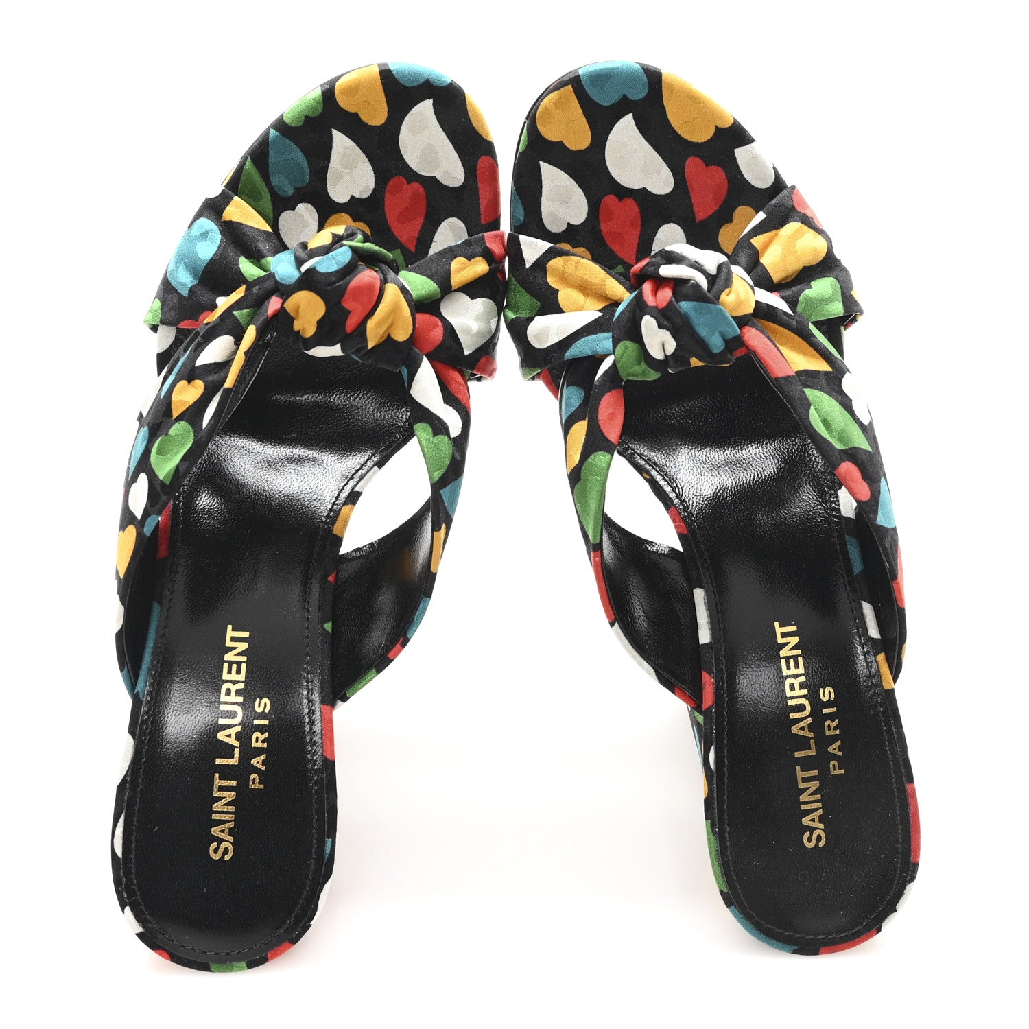 Satin Heart Bianca Knotted Mule Sandals 36.5 Black Multicolor