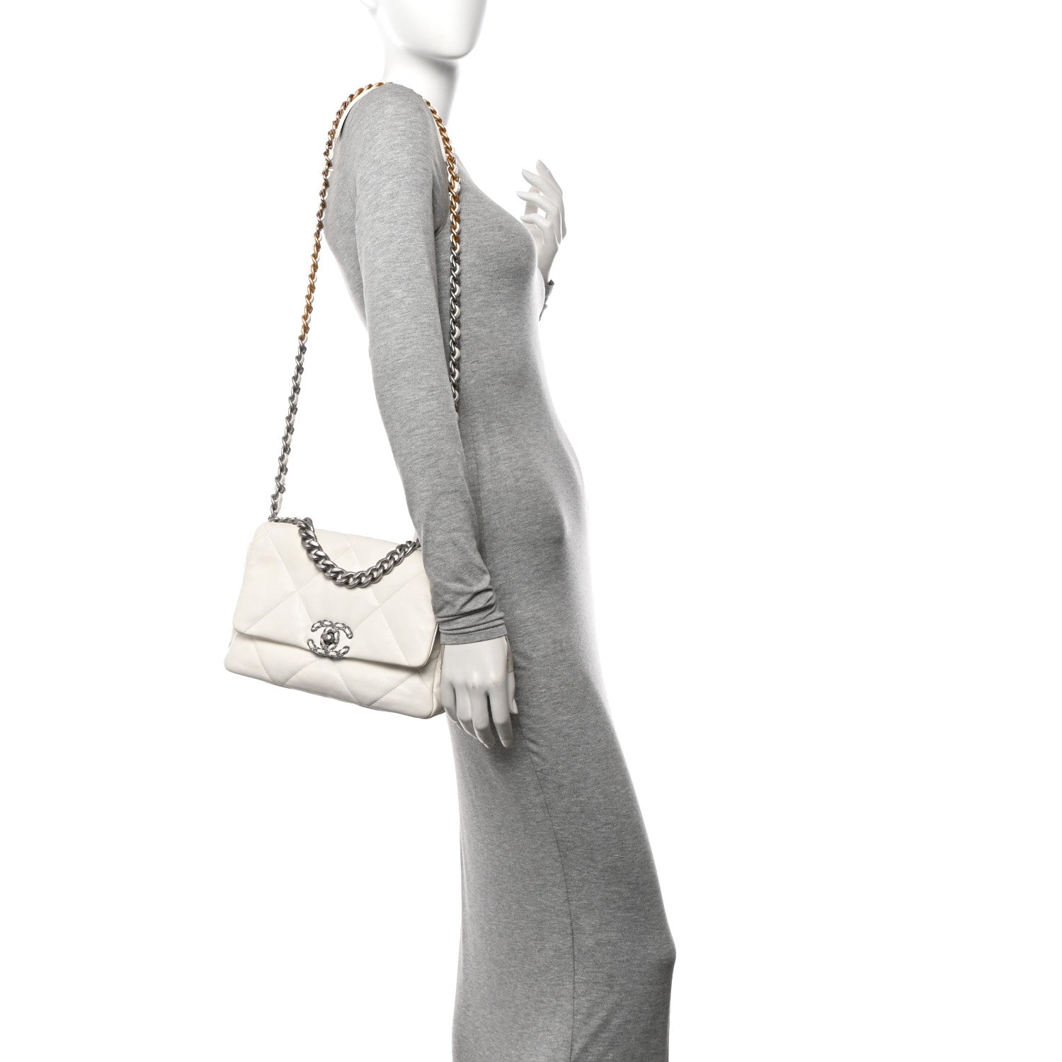 Lambskin Quilted Medium Chanel 19 Flap White