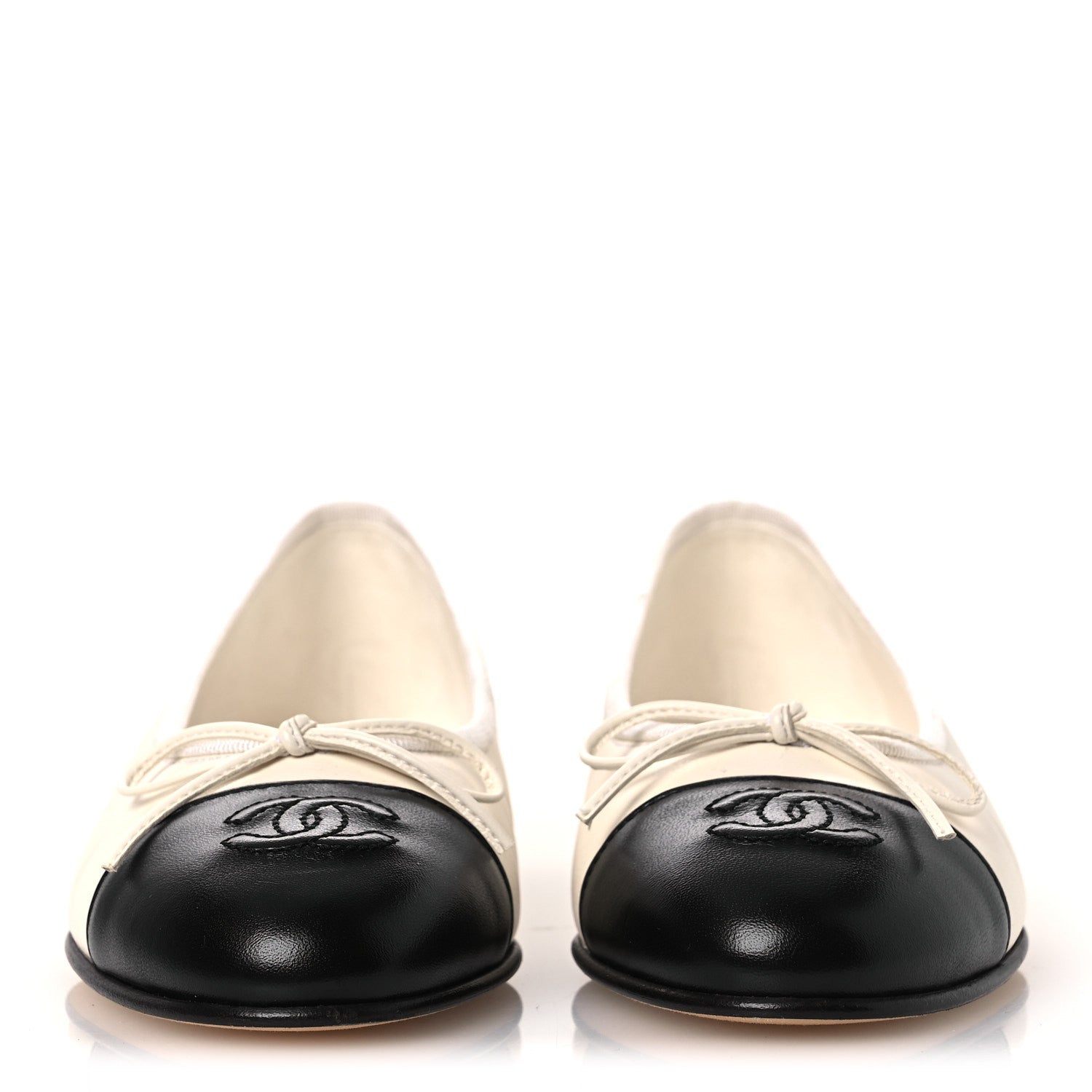 Lambskin Cap Toe CC Ballerina Flats 35 White Black