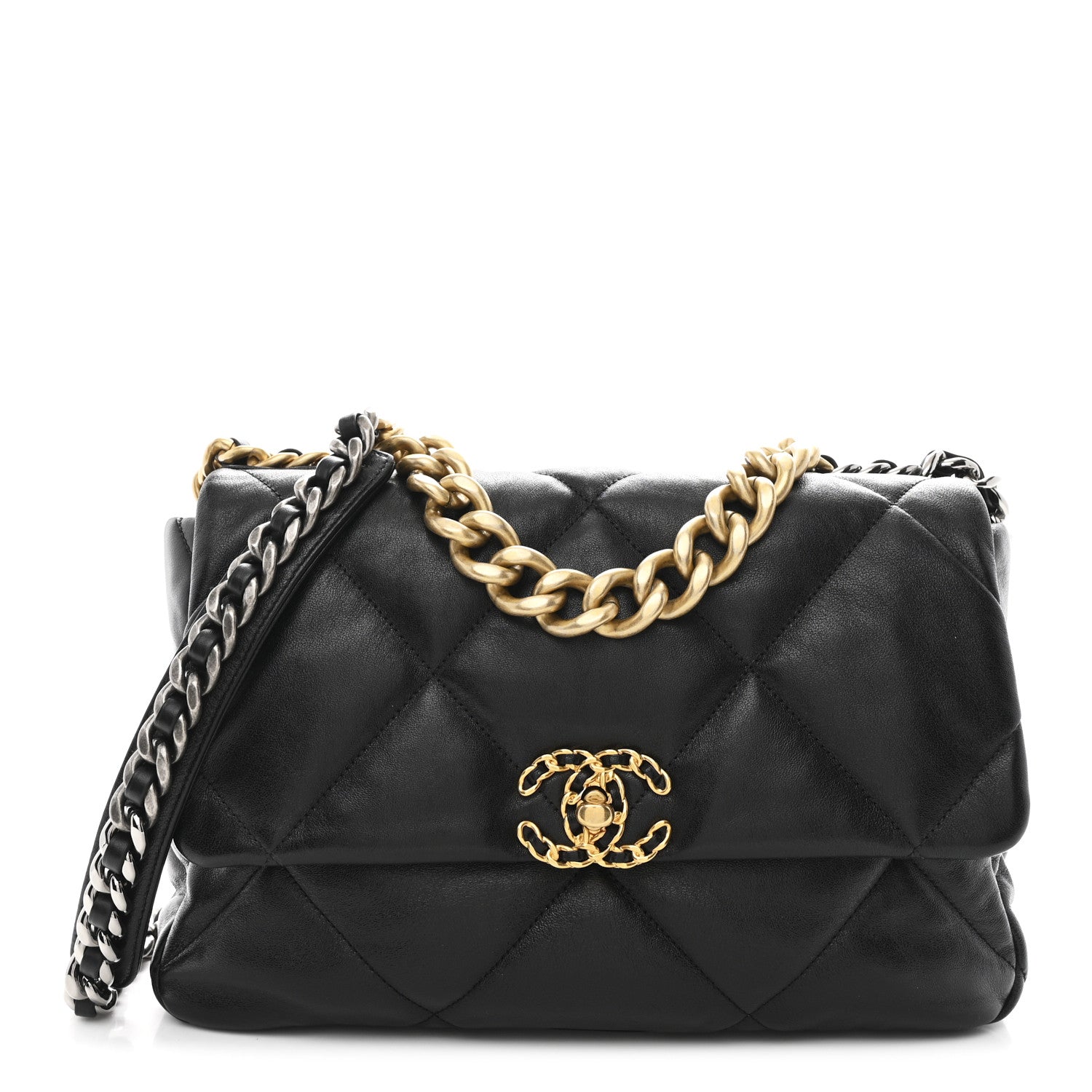 Lambskin Quilted Large Chanel 19 Flap Black