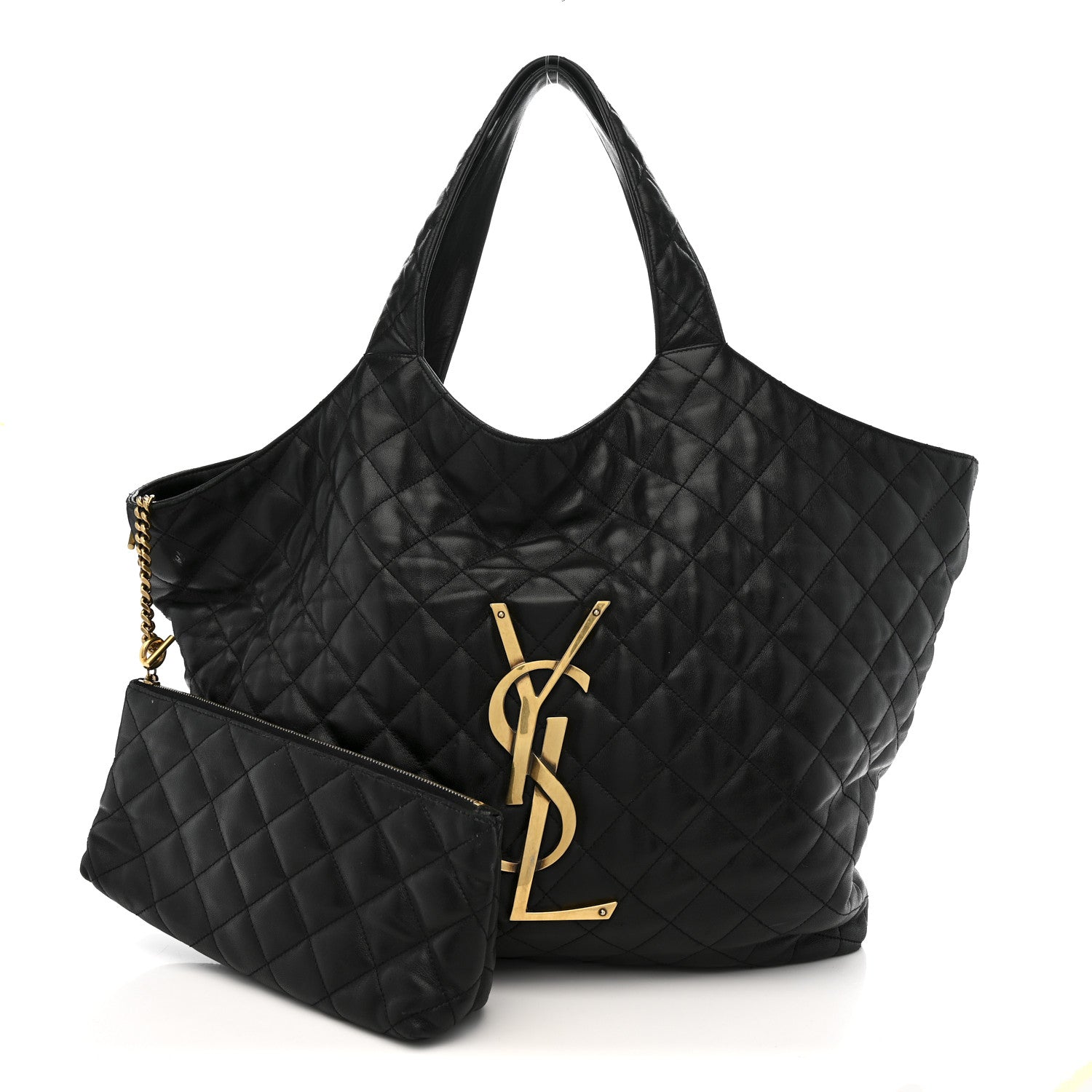 Lambskin Quilted Maxi Icare Shopping Tote Black