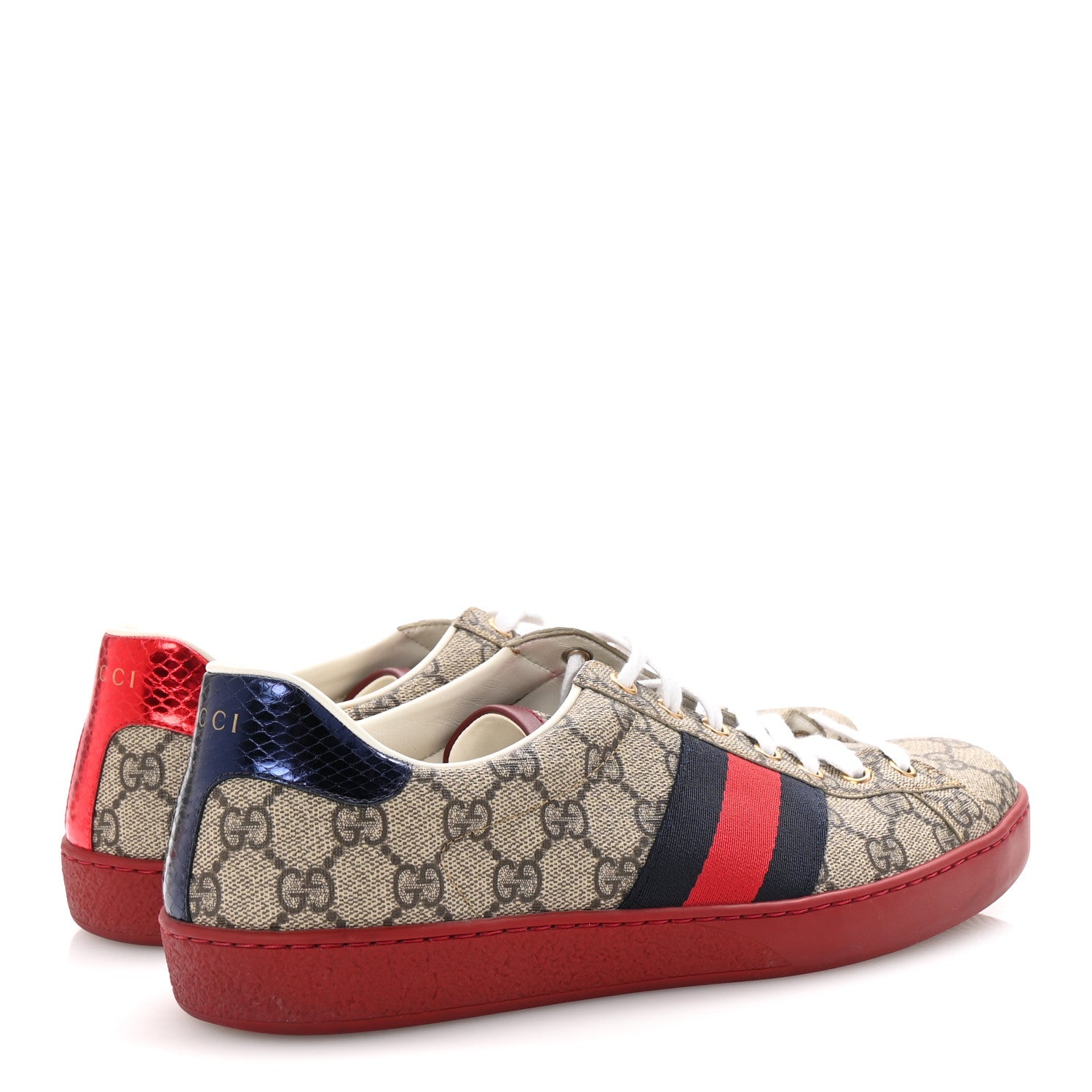 GG Supreme Monogram Ayers Web Mens New Ace Sneakers  9 Beige Ebony Red