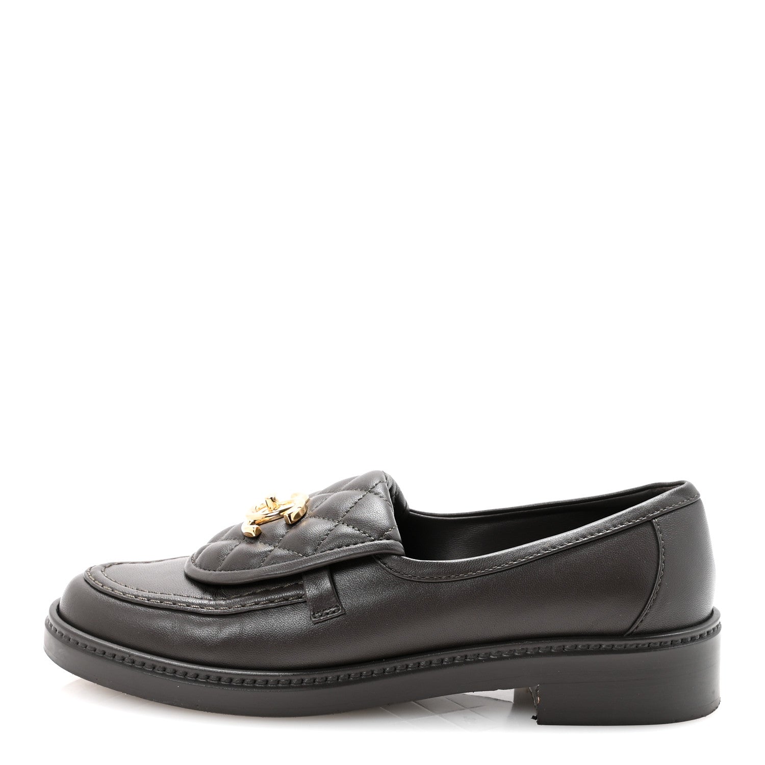 Lambskin Quilted CC Turnlock Loafers 36 Dark Brown
