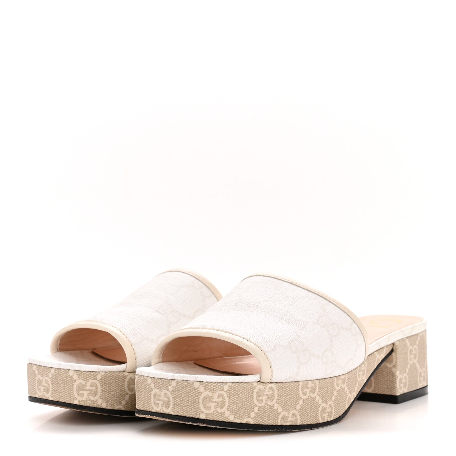 GG Supreme Monogram Malaga Kid Platform Mule Sandals 36 White Mystic White