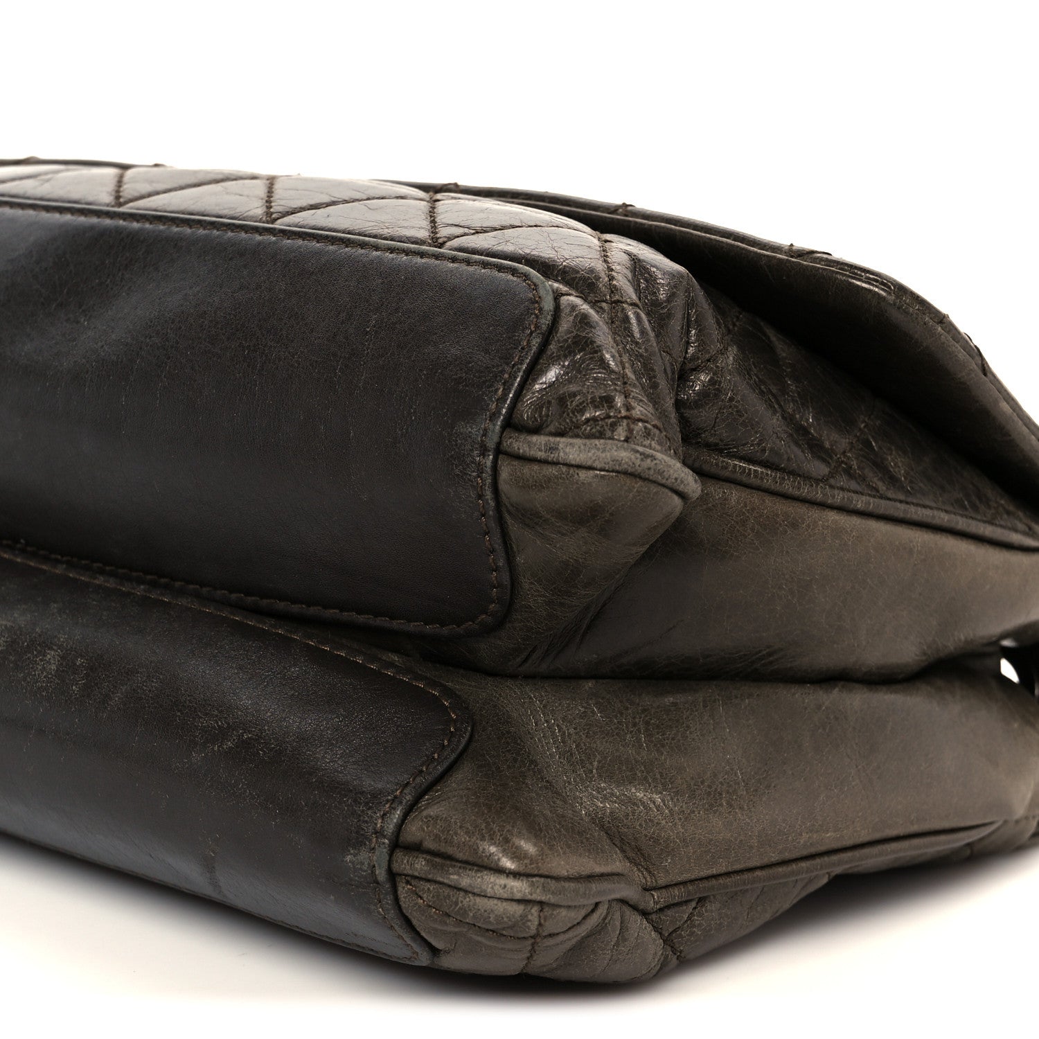 Aged Calfskin Quilted Accordion CC Flap Dark Brown