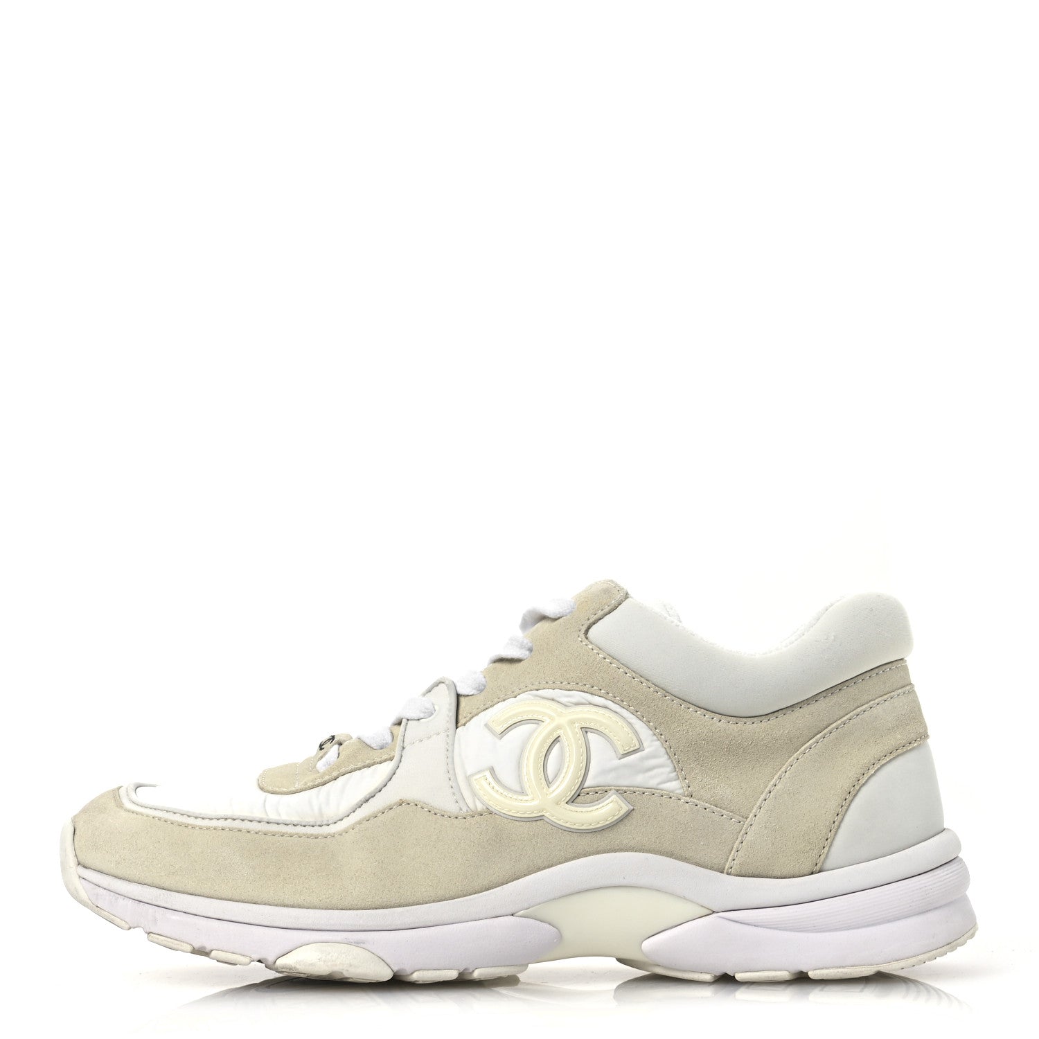 Suede Calfskin Fabric CC Sneakers 39.5 White