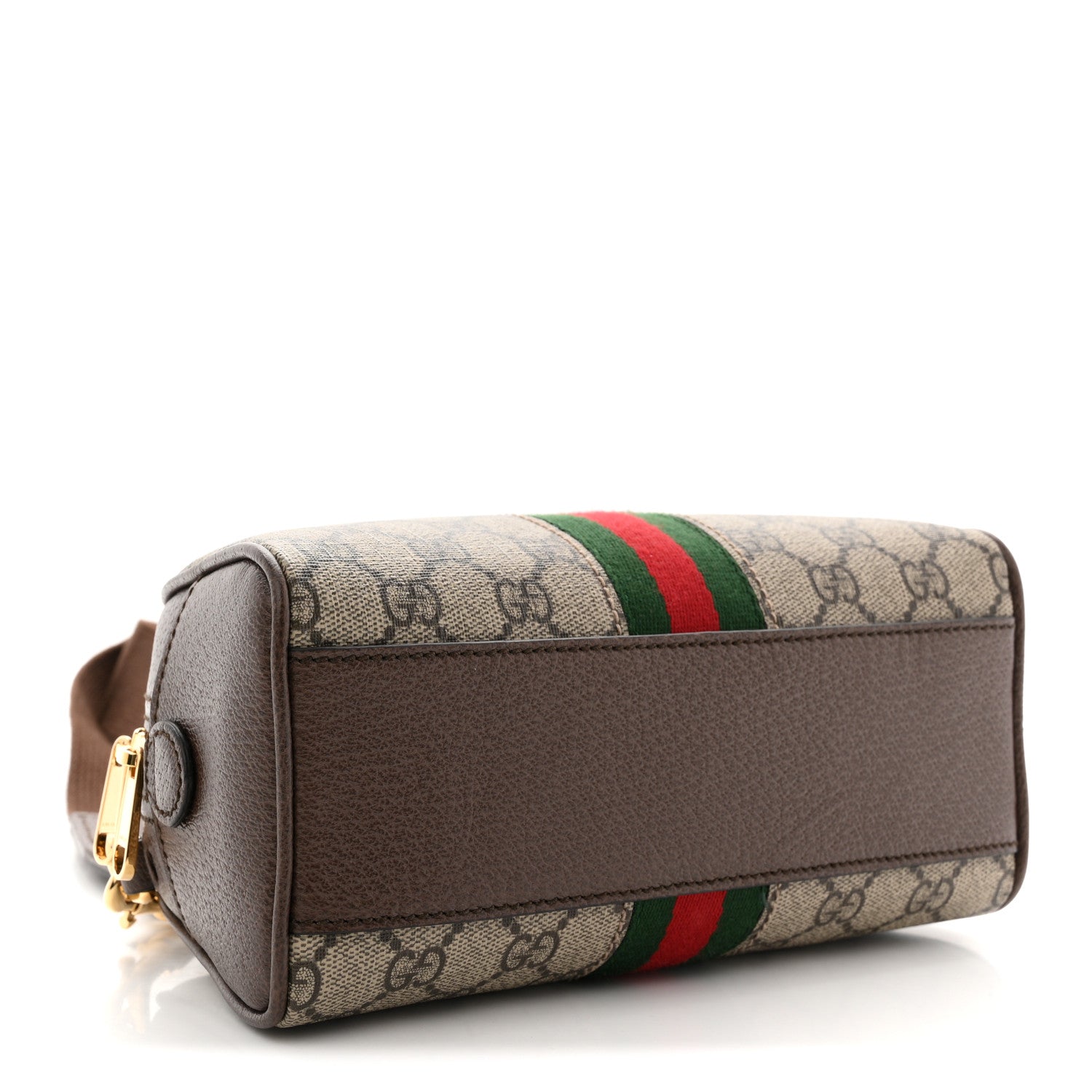 GG Supreme Monogram Textured Dollar Calfskin Web Mini Ophidia Top Handle Bowler Bag Beige Ebony New Acero