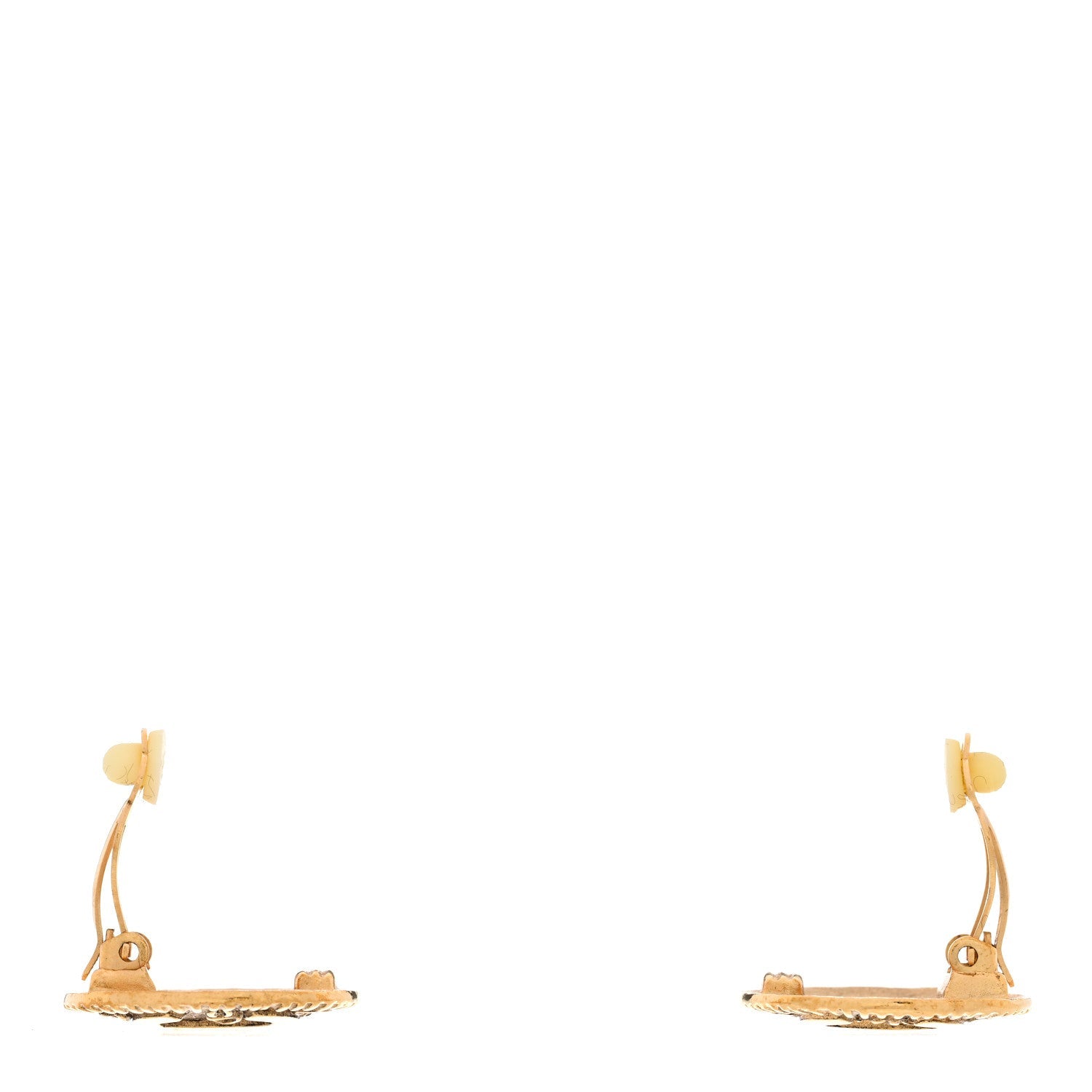 Round CC Clip On Earrings Gold