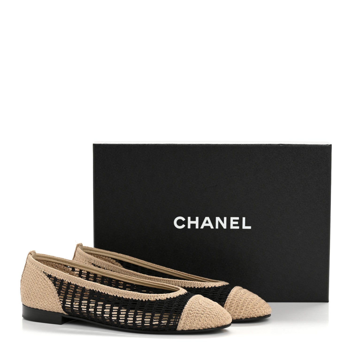 Raffia Cap Toe Ballerina Flats 39.5 Black Beige