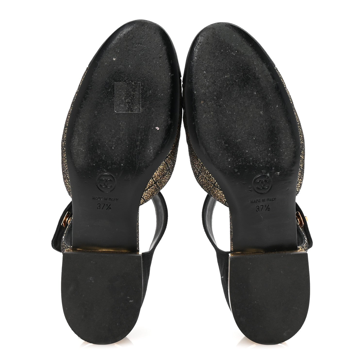 Laminated Suede Kidskin Grosgrain Quilted Cap Toe Ballerina Flats 37.5 Gold Black