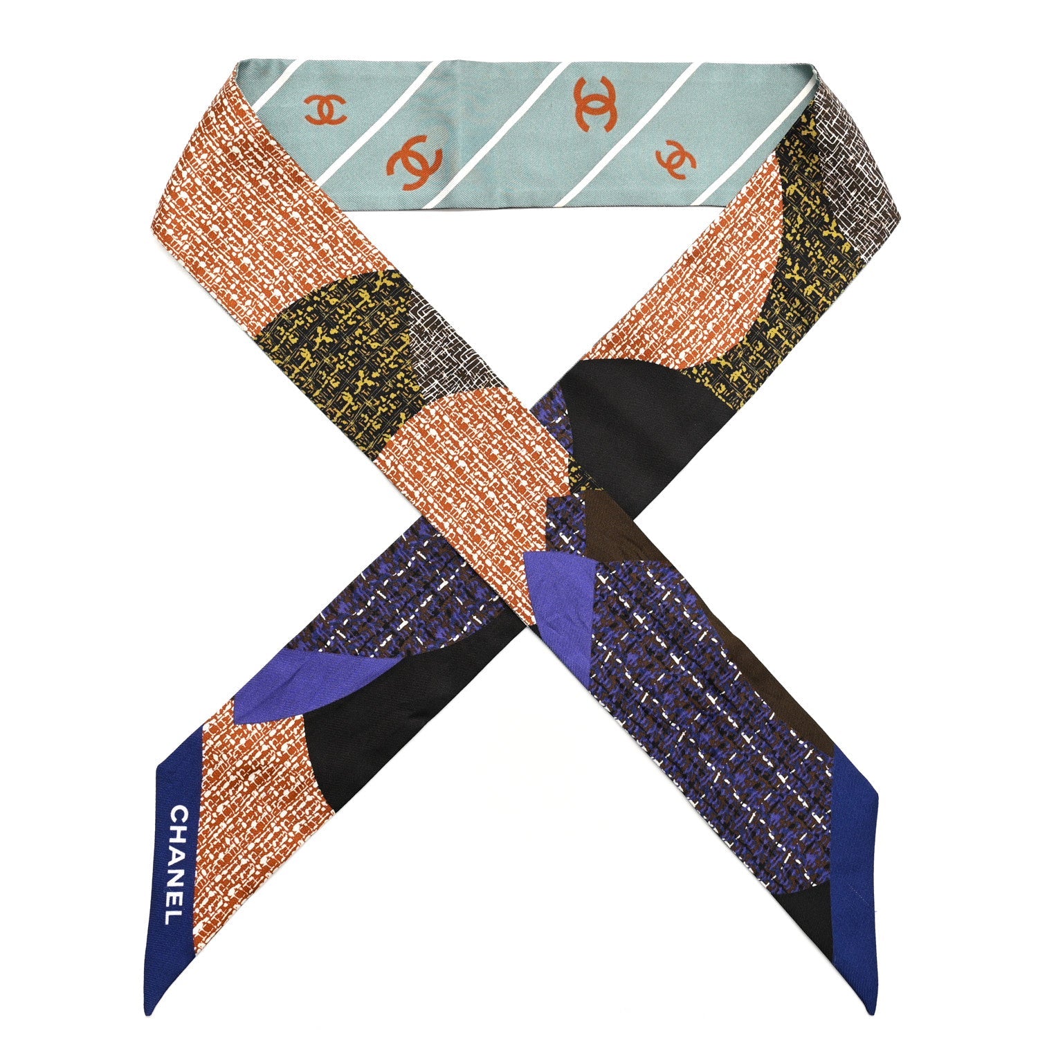 Silk Twill Slim Bandeau Scarf Blue Multicolor