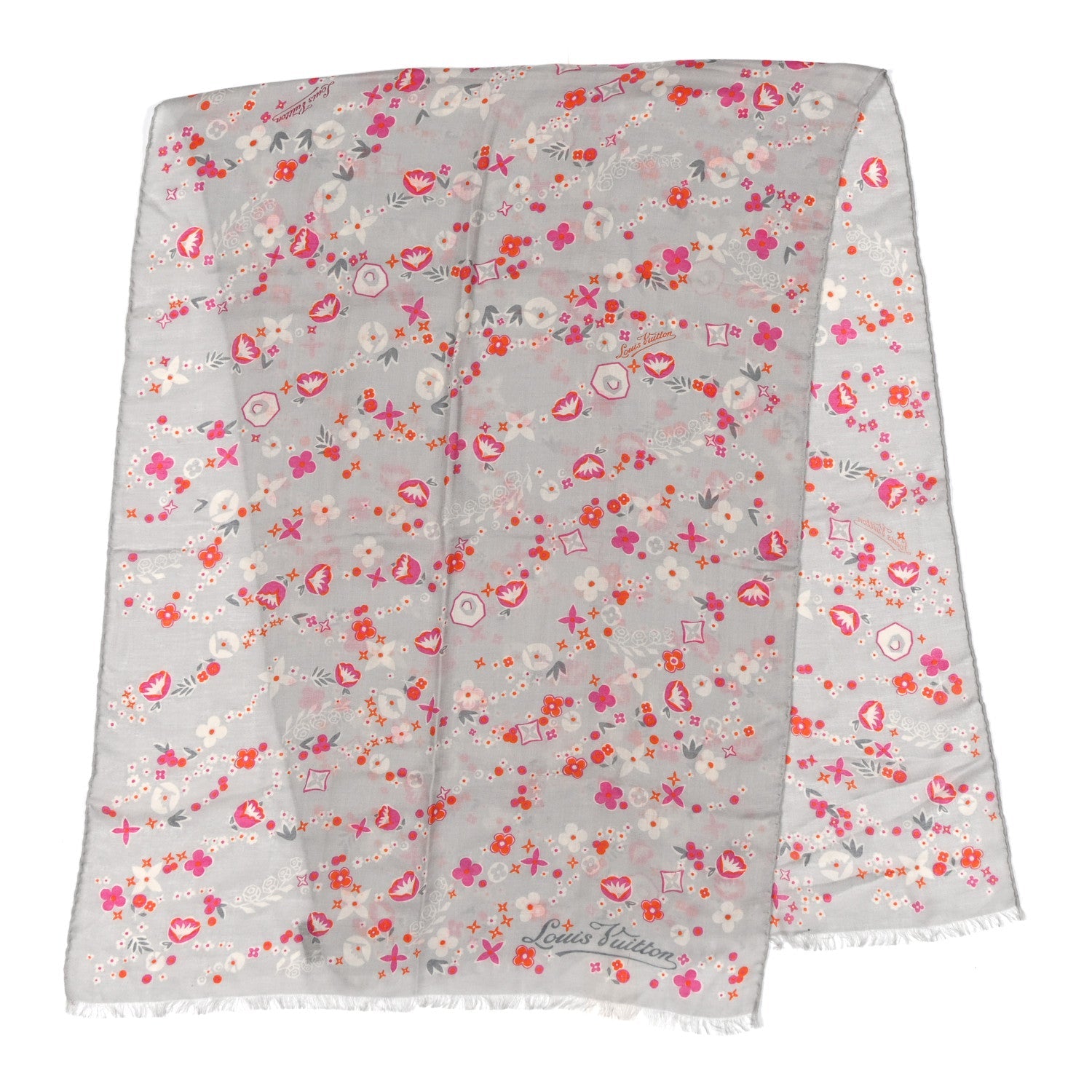 Cashmere Silk Wool Floral Stole Grey