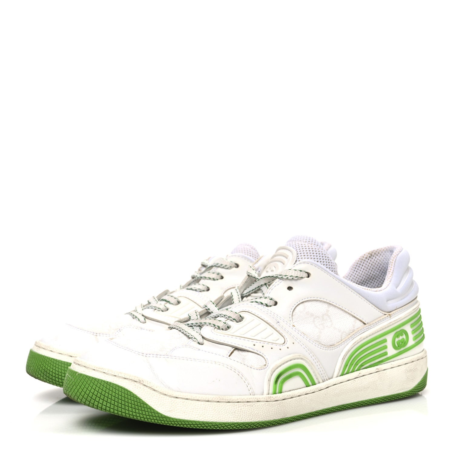 Demetra GG Supreme Monogram Womens Basket Low Top Sneakers 38.5 Great White Green