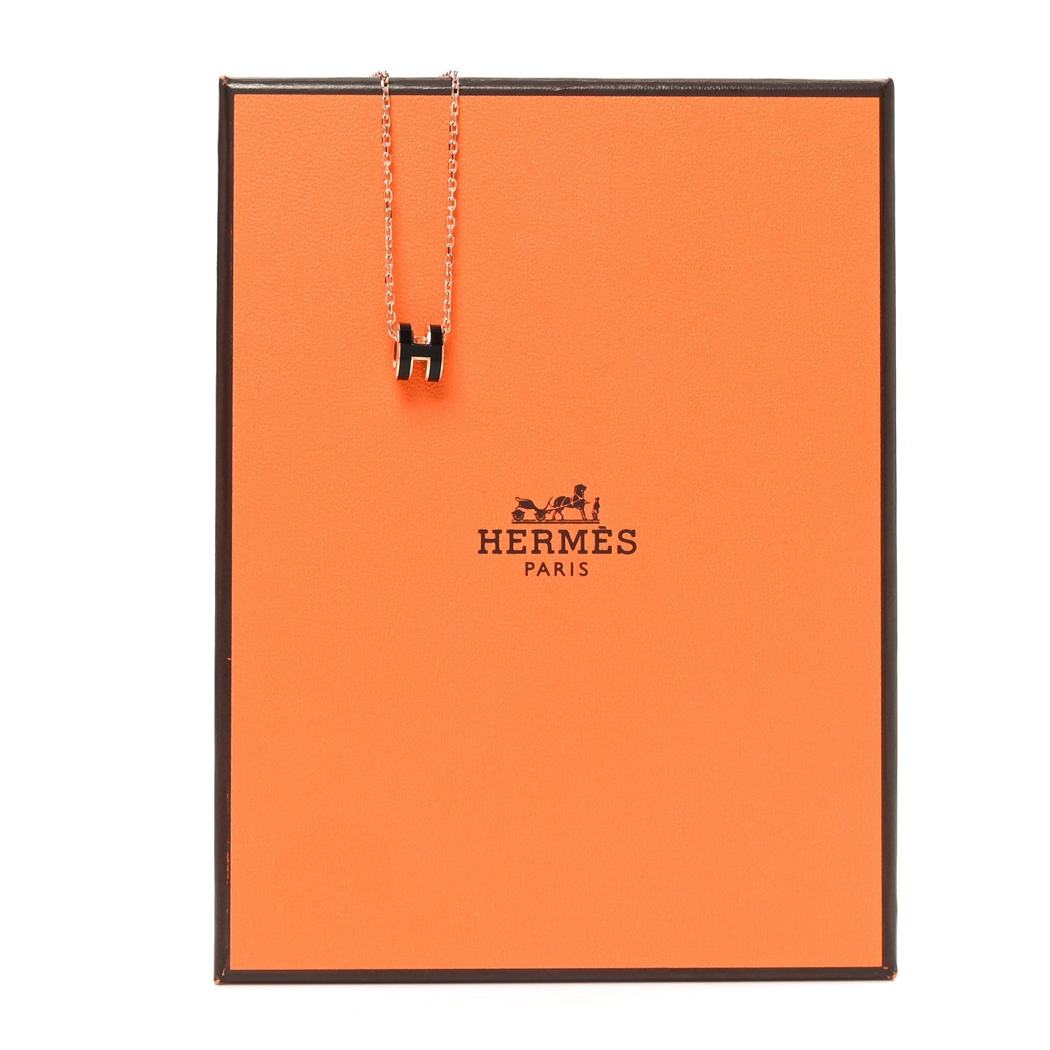 Lacquered Rose Gold Mini Pop H Pendant Necklace Black
