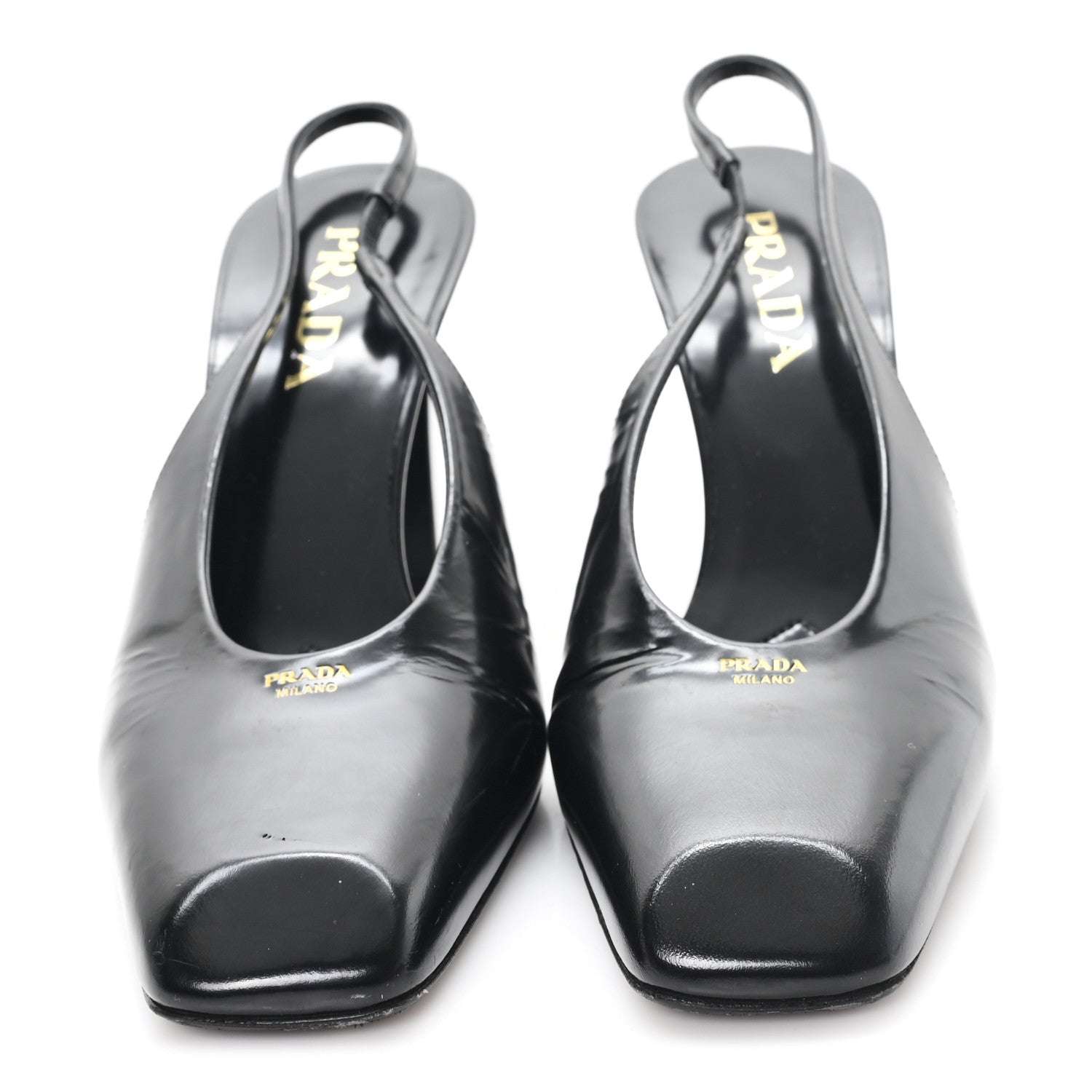 Patent Calfskin Square Toe 85mm Slingback Pumps 38 Black