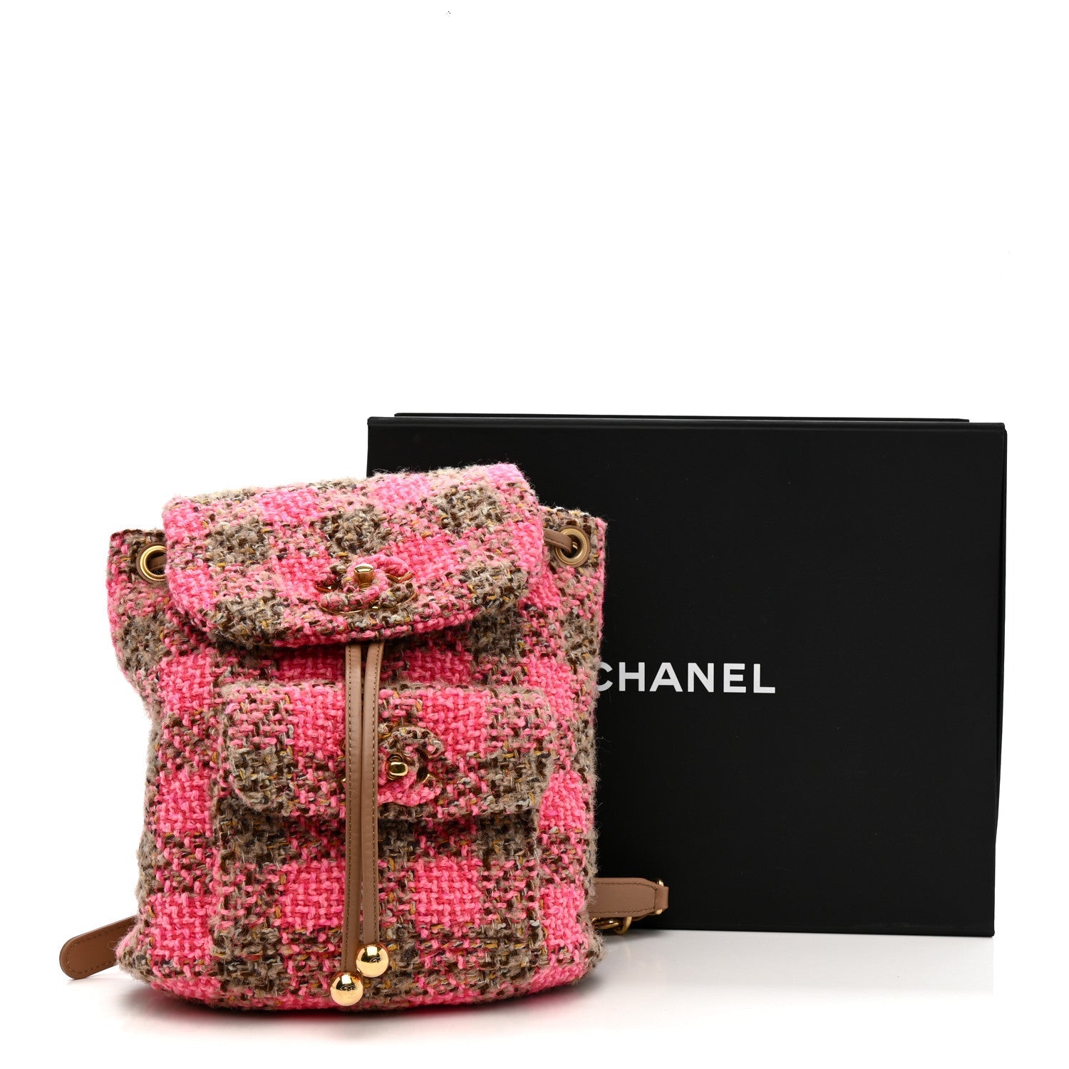 Wool Tweed Elegant Backpack Pink Brown