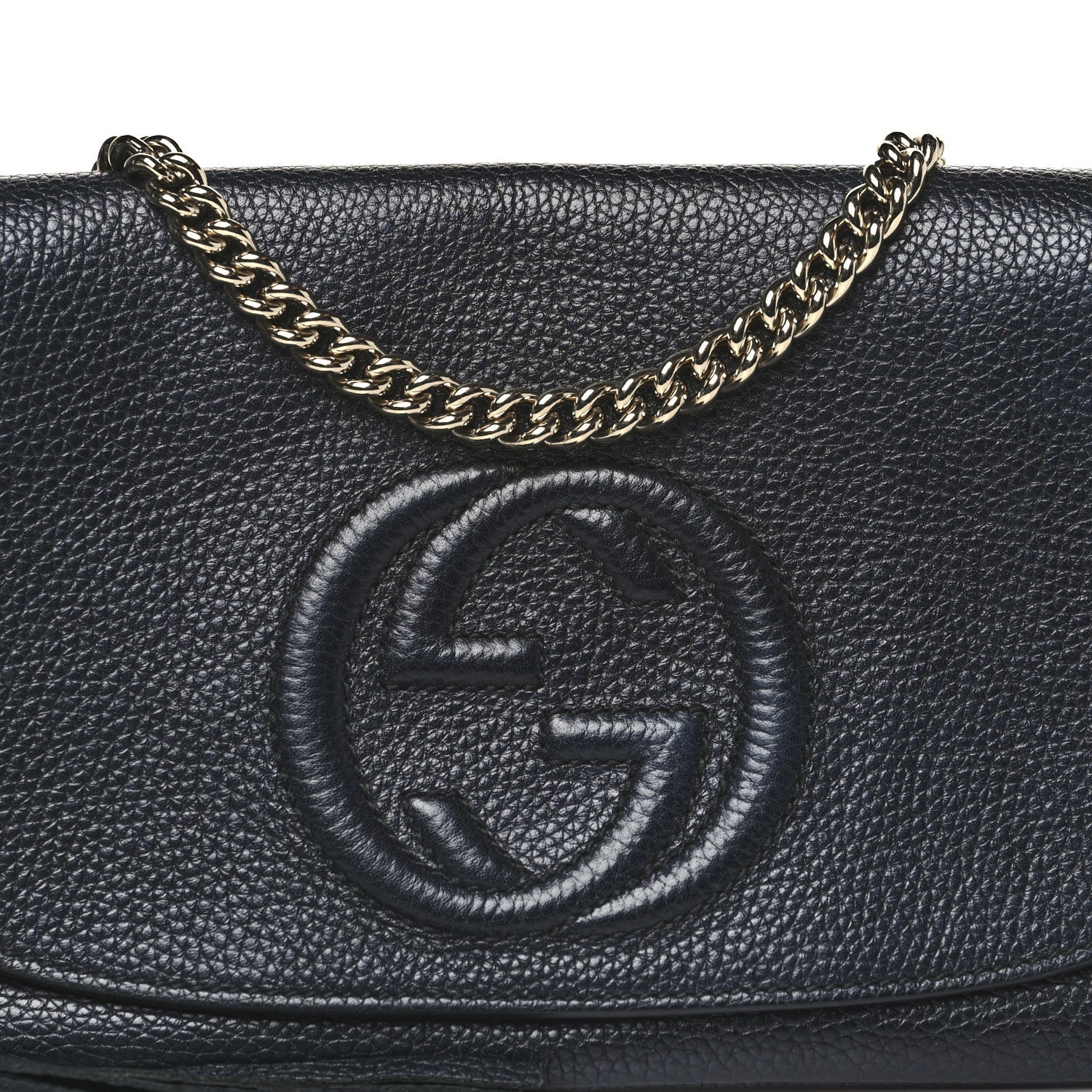 Pebbled Calfskin Medium Soho Flap Crossbody Black