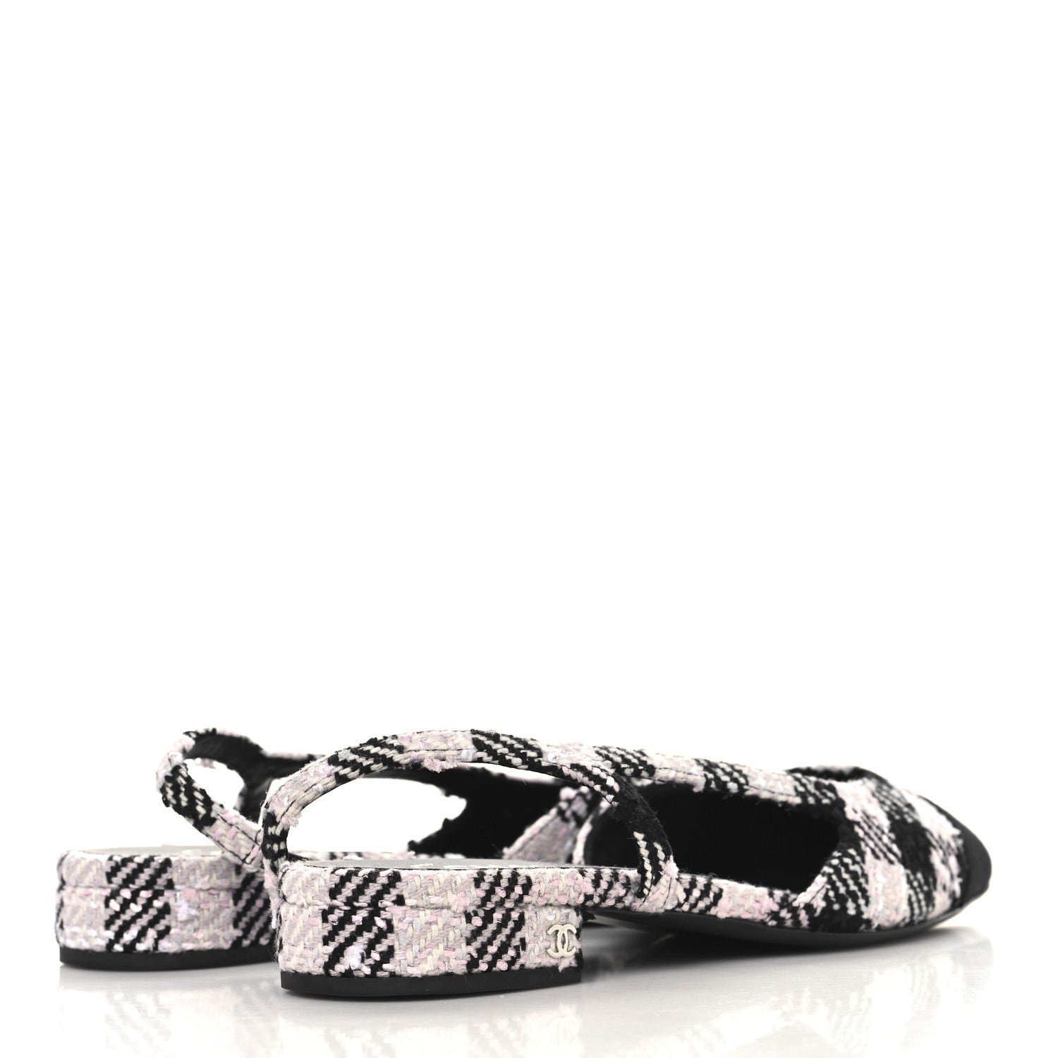 Tweed Cap Toe CC Slingback Flats 41 Black Pink White