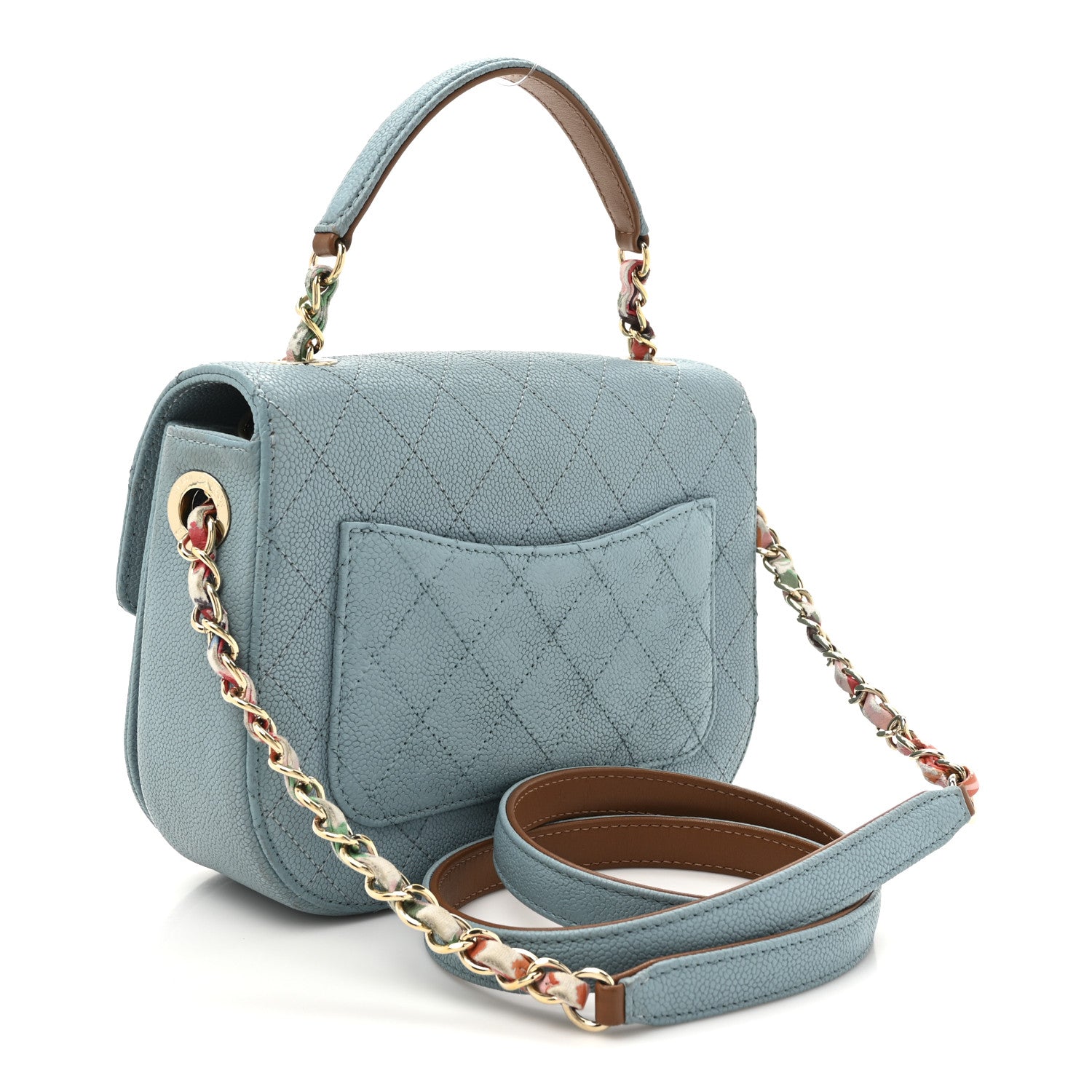 Grained Calfskin Quilted Small Cuba Top Handle Flap Blue
