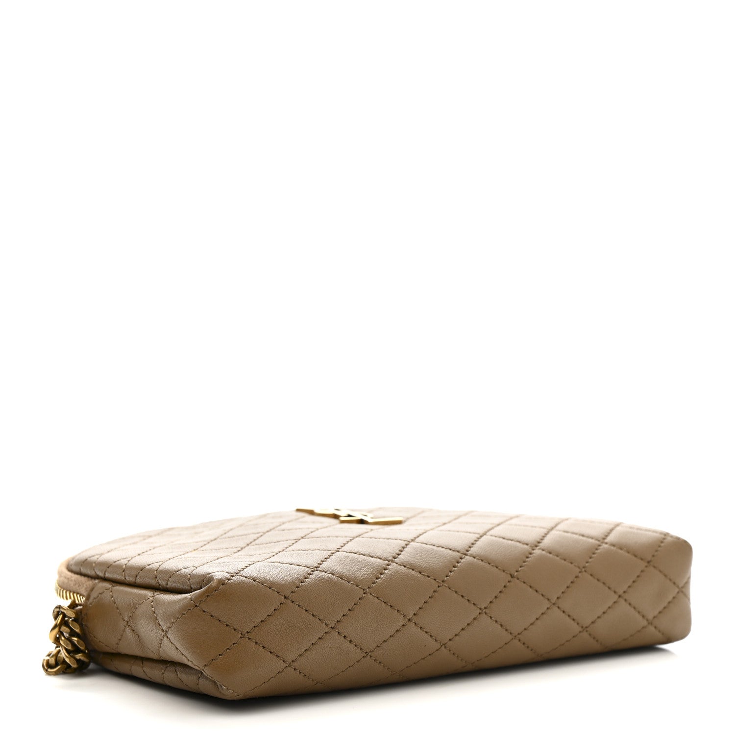 Lambskin Quilted Gaby Zipped Pouch Dark Cork