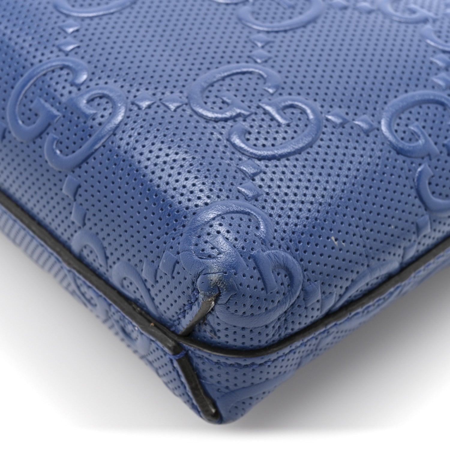 Calfskin GG Tennis Embossed Medium Wristlet Messenger Bag Intense Metal Blue