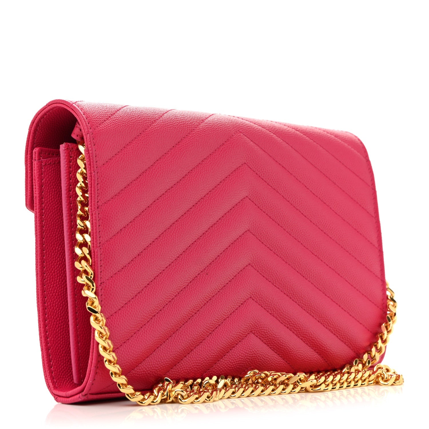 Grain De Poudre Matelasse Chevron Monogram Chain Wallet Lipstick Fuchsia