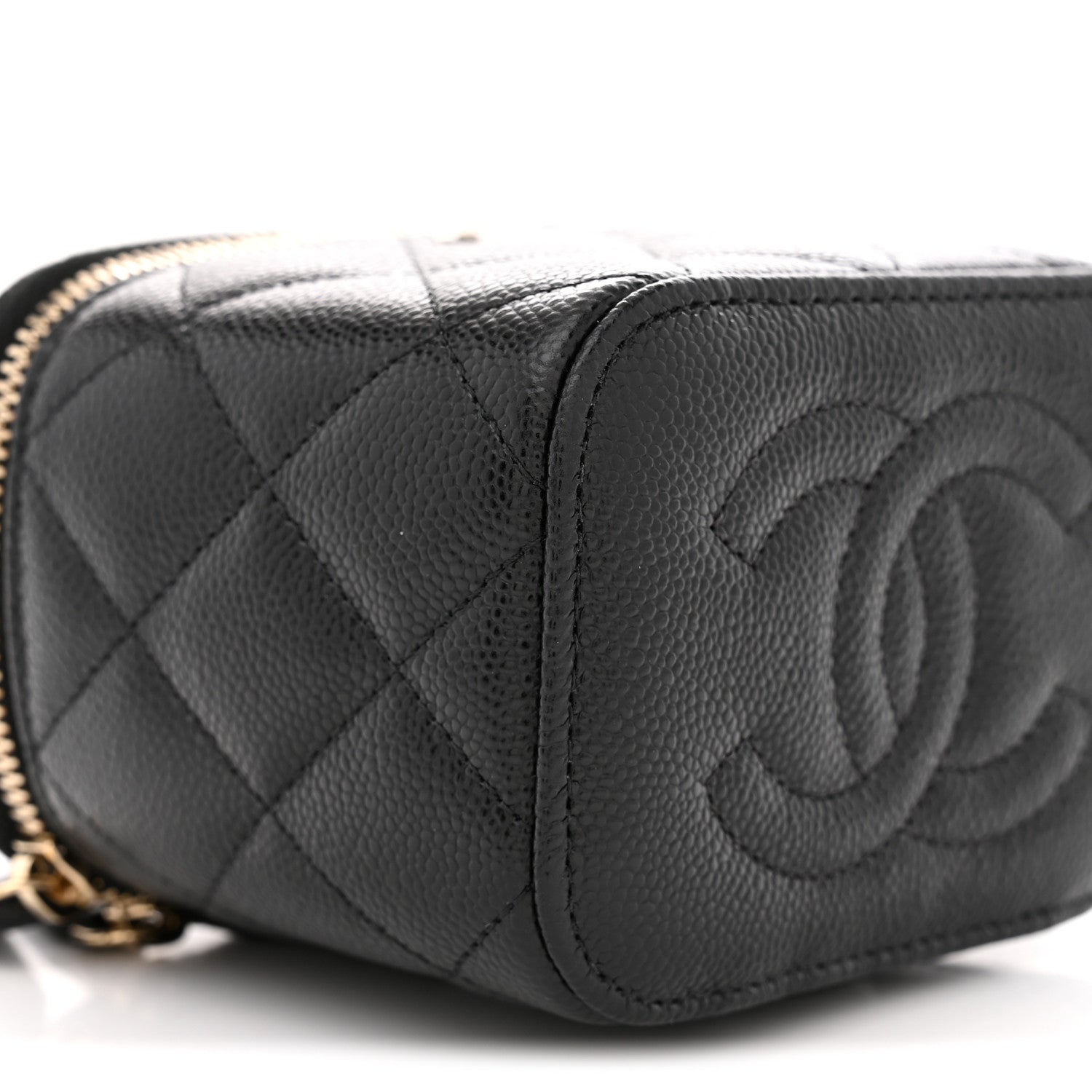 Caviar Quilted Mini Vanity Case With Chain Black