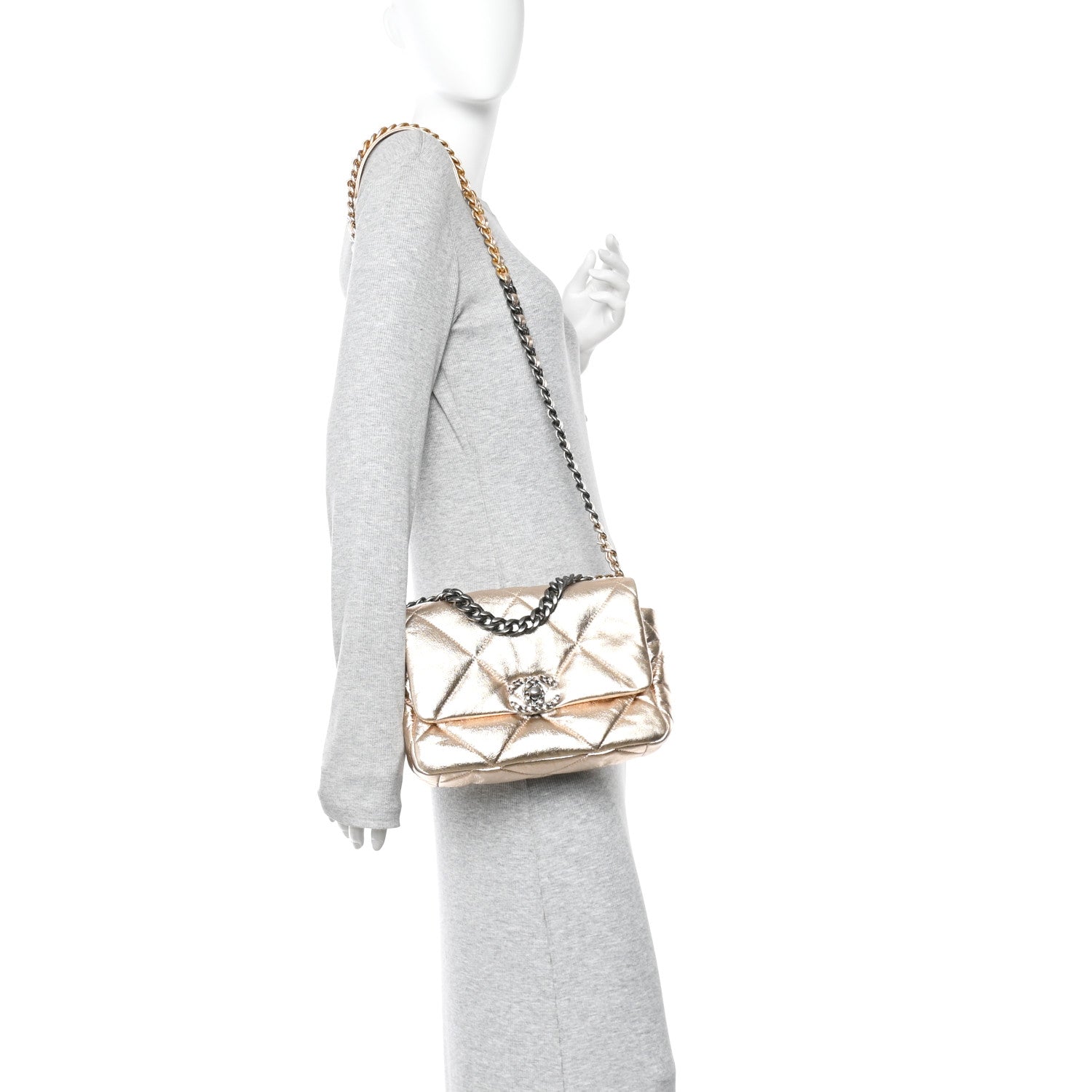 Metallic Lambskin Quilted Medium Chanel 19 Flap Gold