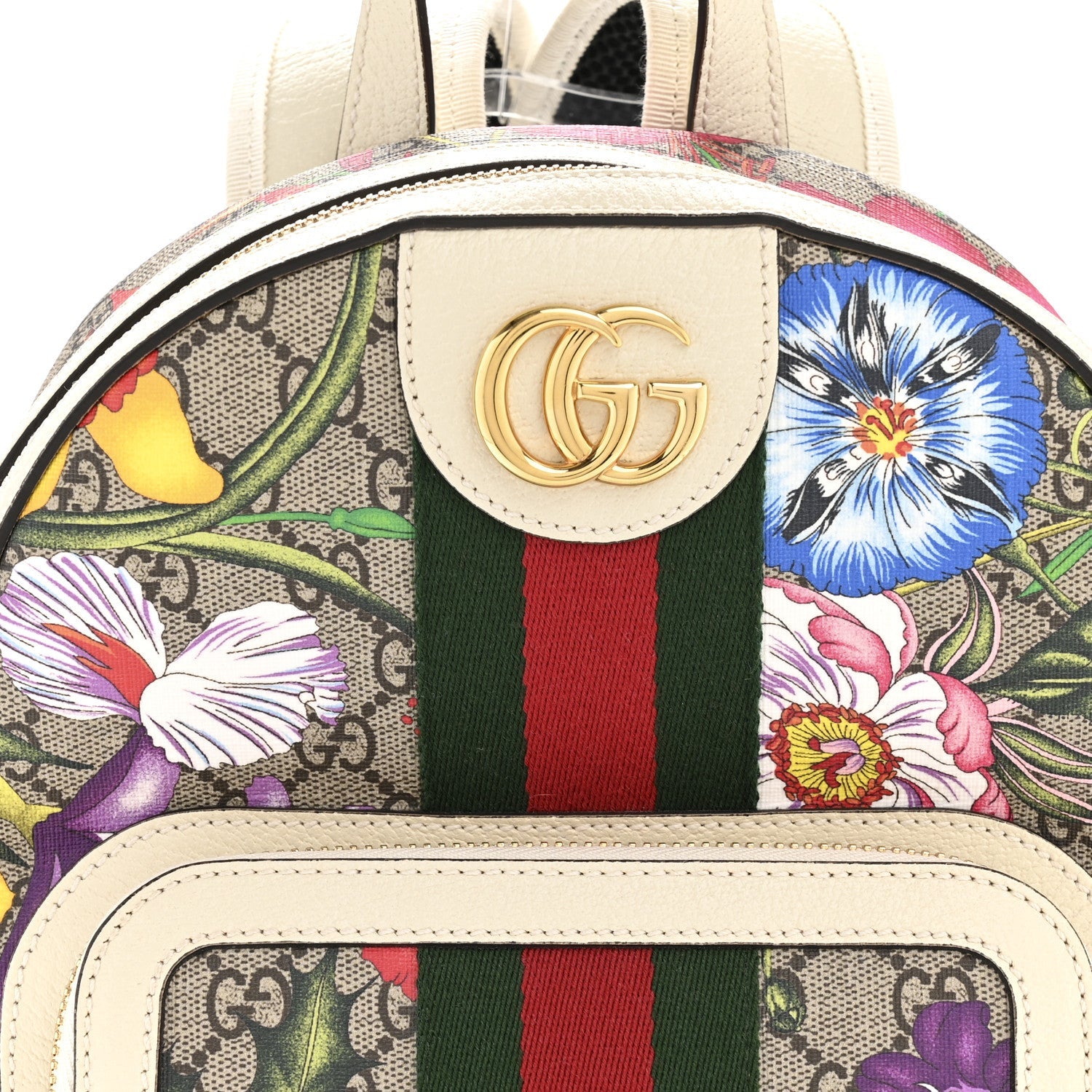 GG Supreme Monogram Flora Web Small Ophidia Day Backpack White