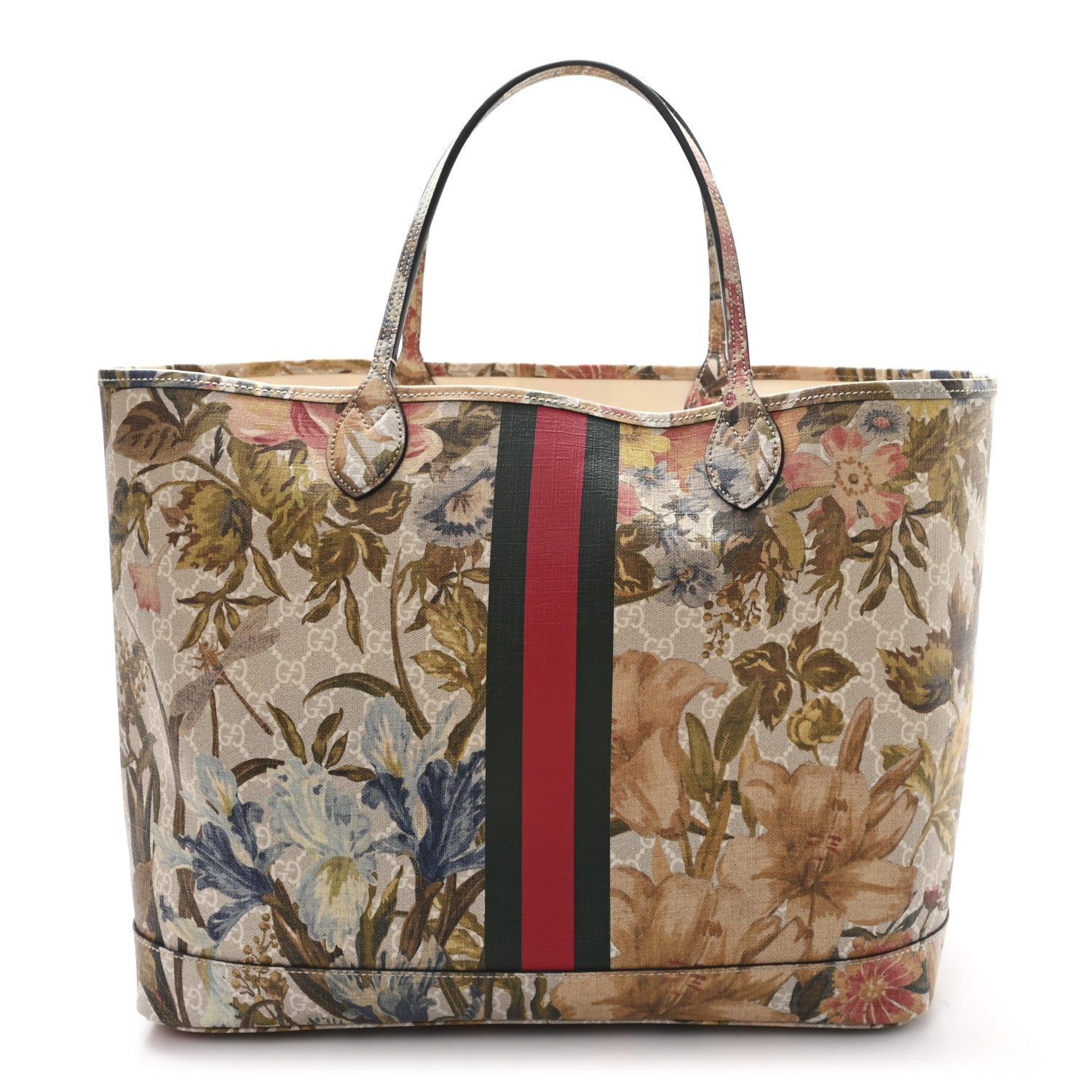 GG Supreme Monogram Water Flora Web Large Ophidia Tote Beige White Multicolor