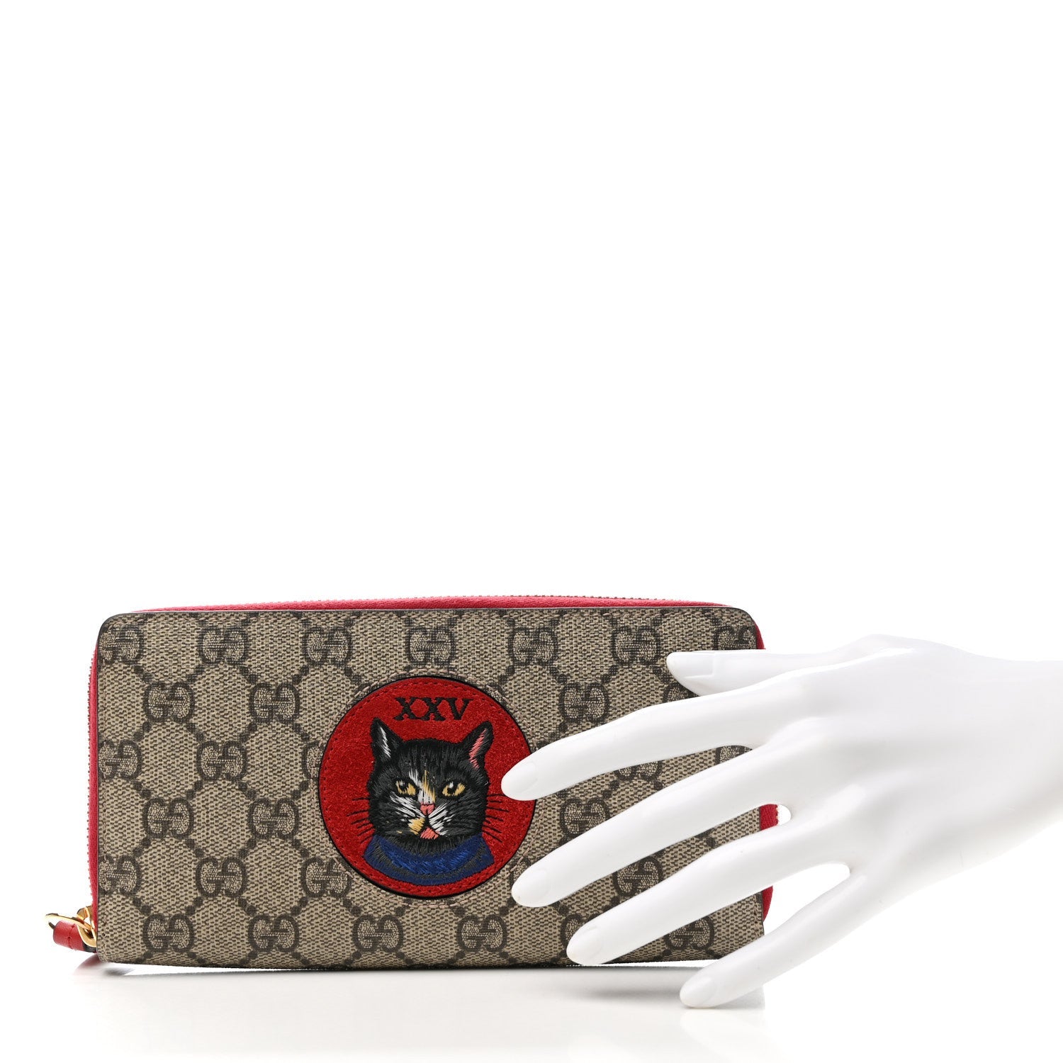 GG Supreme Monogram Mystic Cat Zip Around Wallet Red