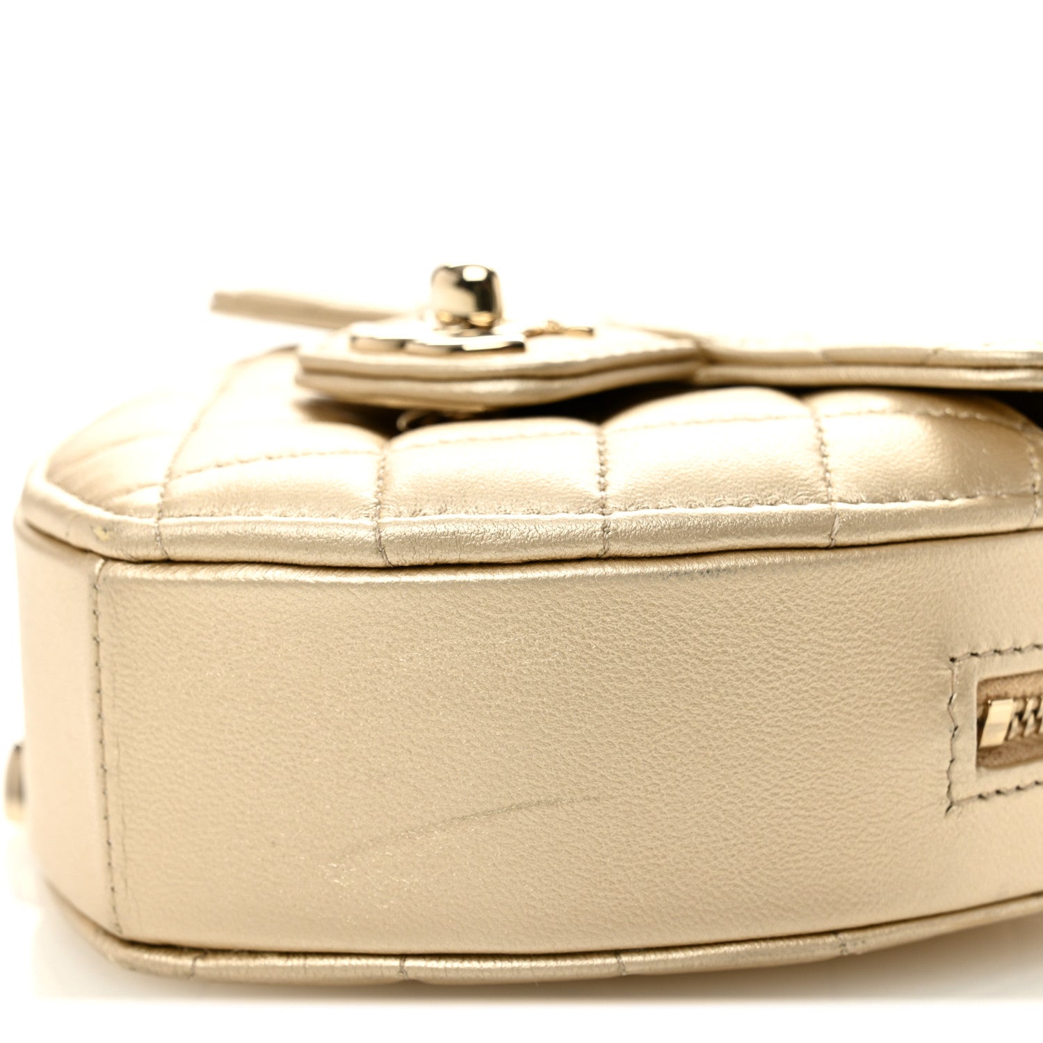 Metallic Lambskin Quilted CC In Love Heart Clutch With Chain Gold